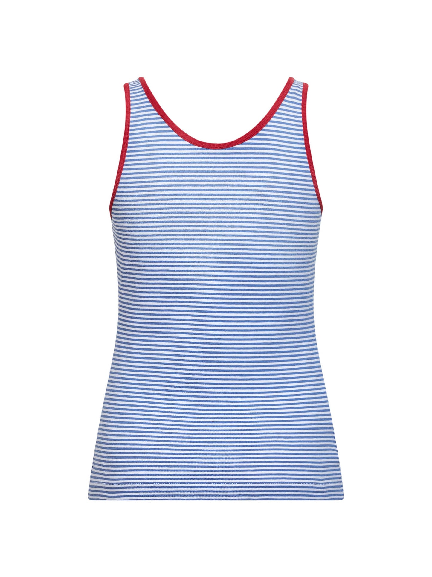 Prada Abbigliamento Women Periwinkle Blue And Red Striped Cotton Sleeveless Top PRADA