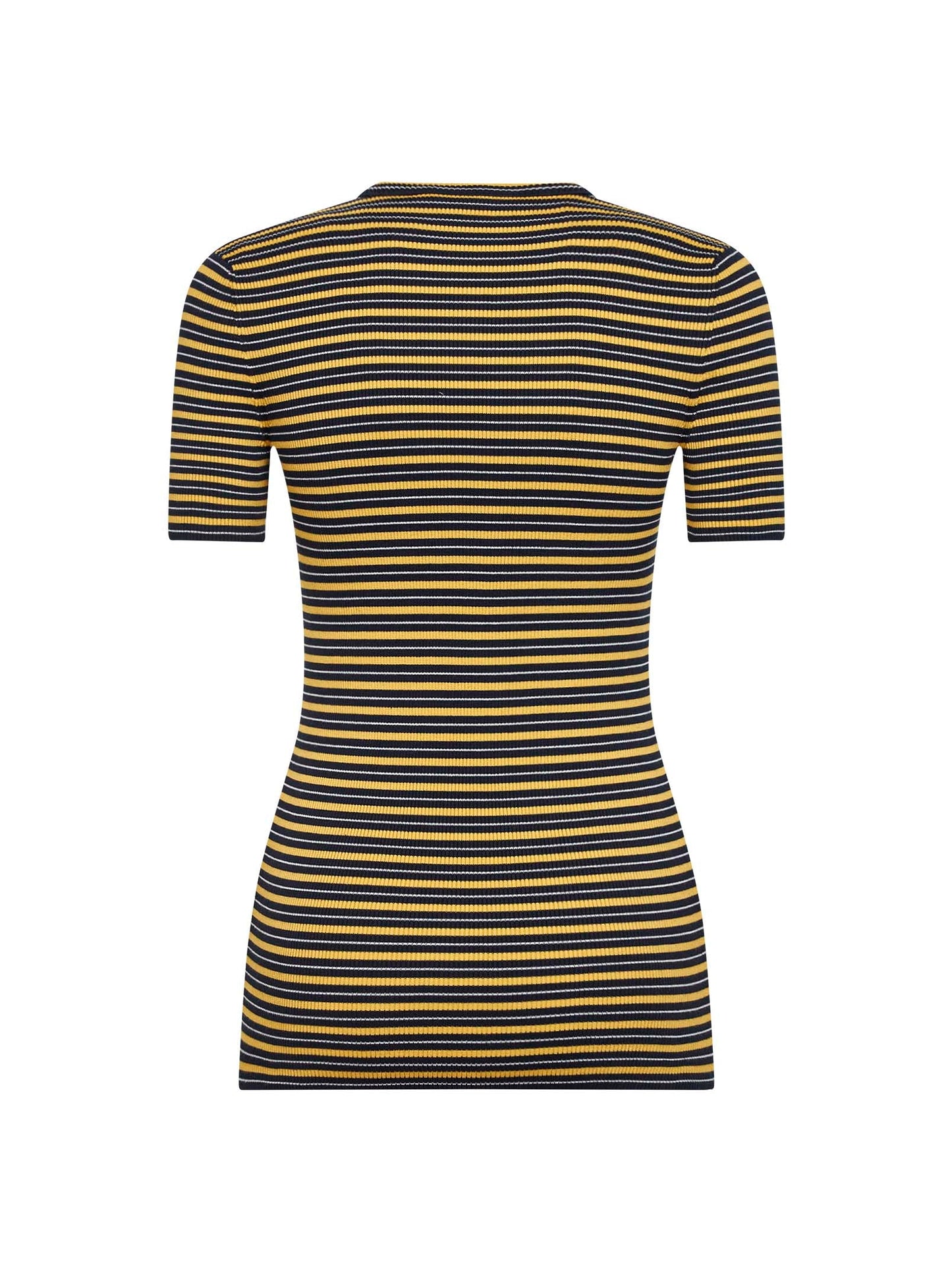 Prada Abbigliamento Women Navy And Yellow Striped Ribbed Stretch Cotton Knit Sweater PRADA