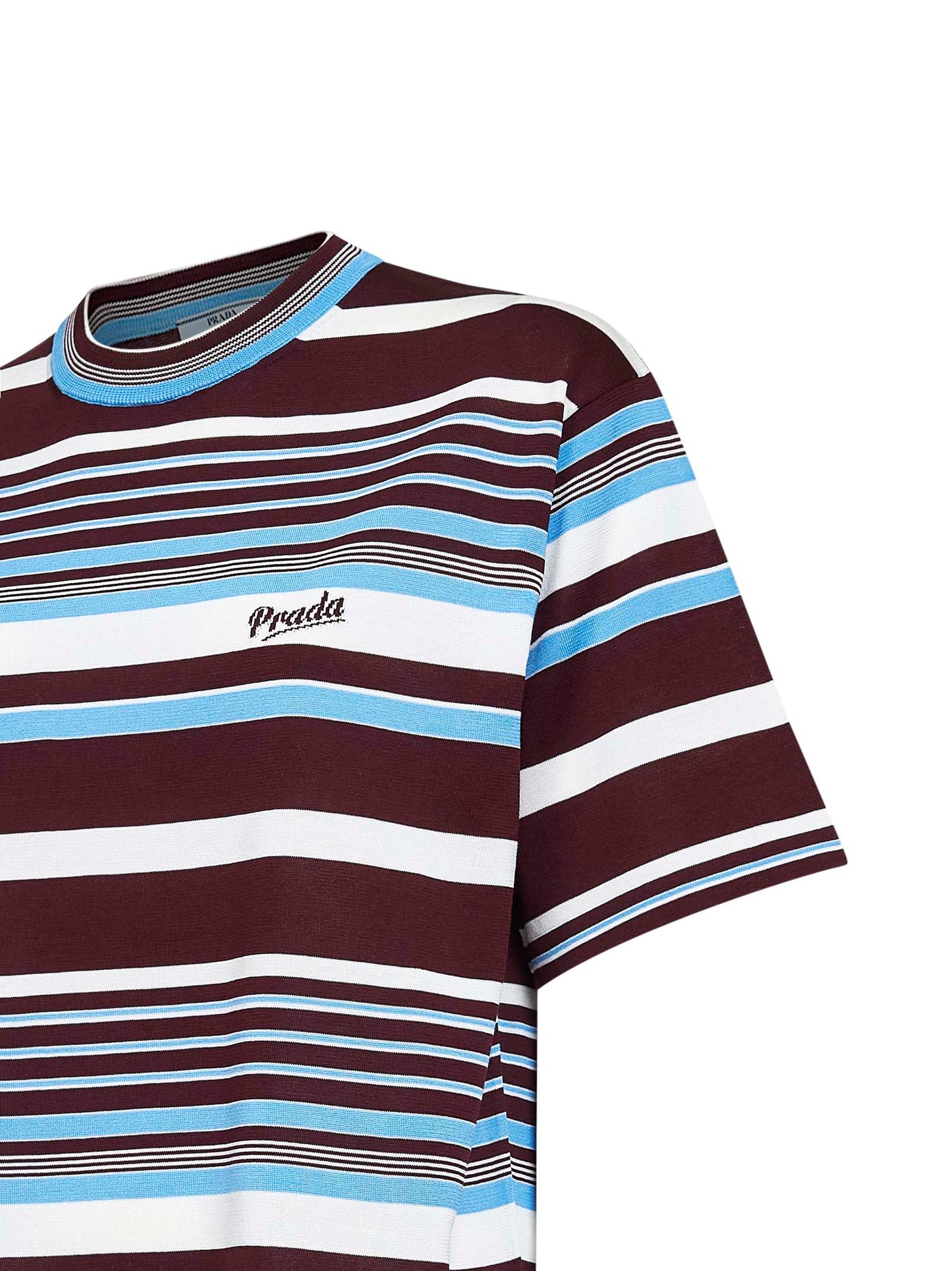 Prada Abbigliamento Women Amaranth And Light Blue Striped Cotton Knit Sweater PRADA