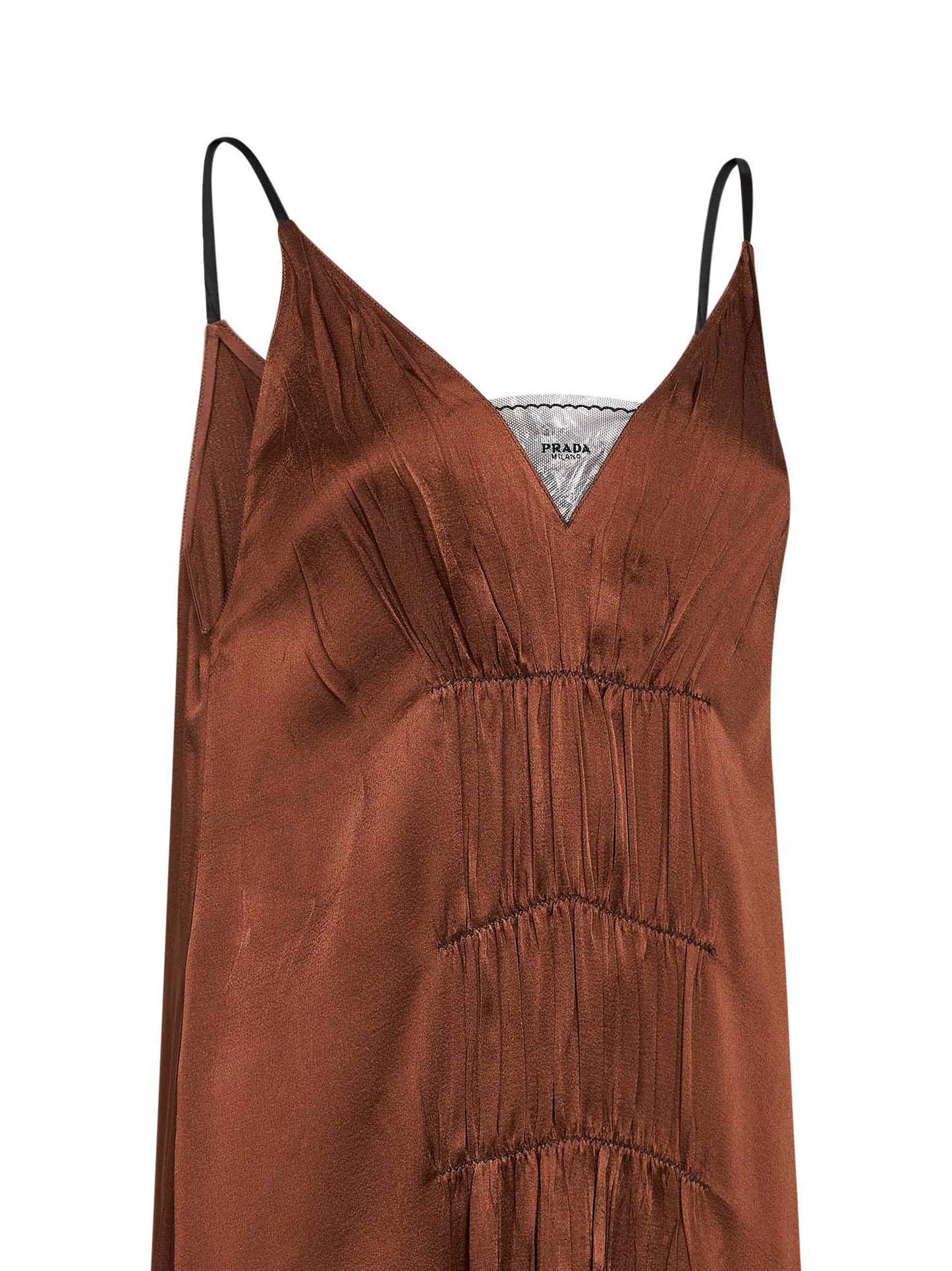 Prada Abbigliamento Women Tobacco Satin Long Dress PRADA