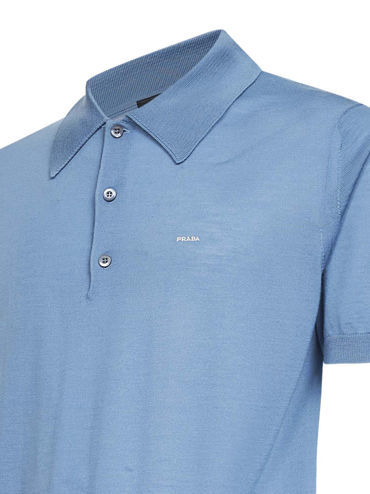 Prada Abbigliamento Men Aviator Blue Superfine Wool Short-Sleeved Polo Shirt PRADA