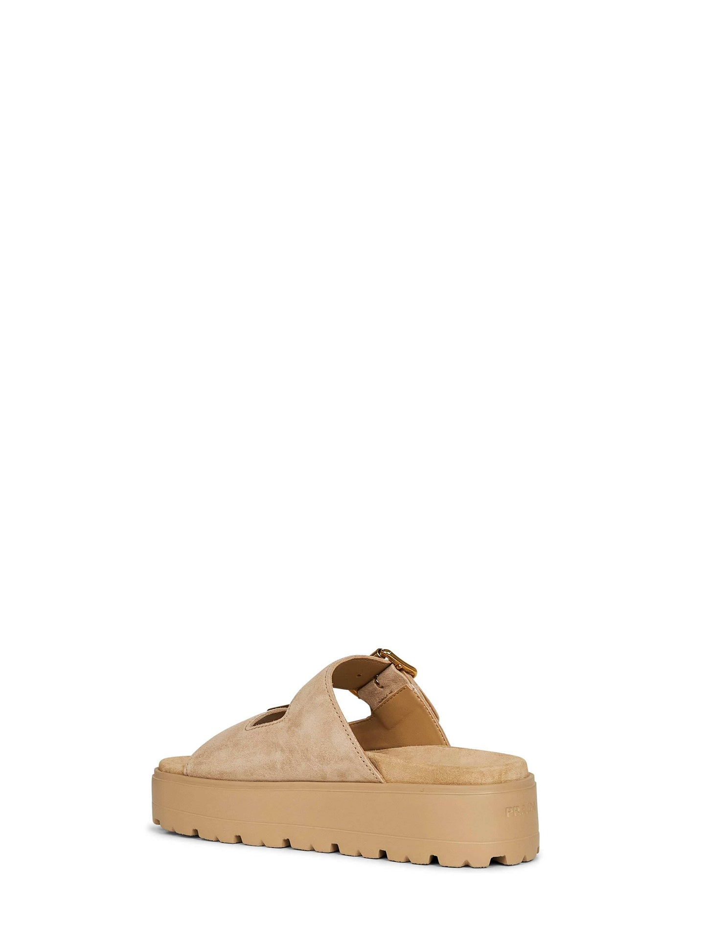 Prada Women Ecru Suede Leather Double-Strap Sandals PRADA