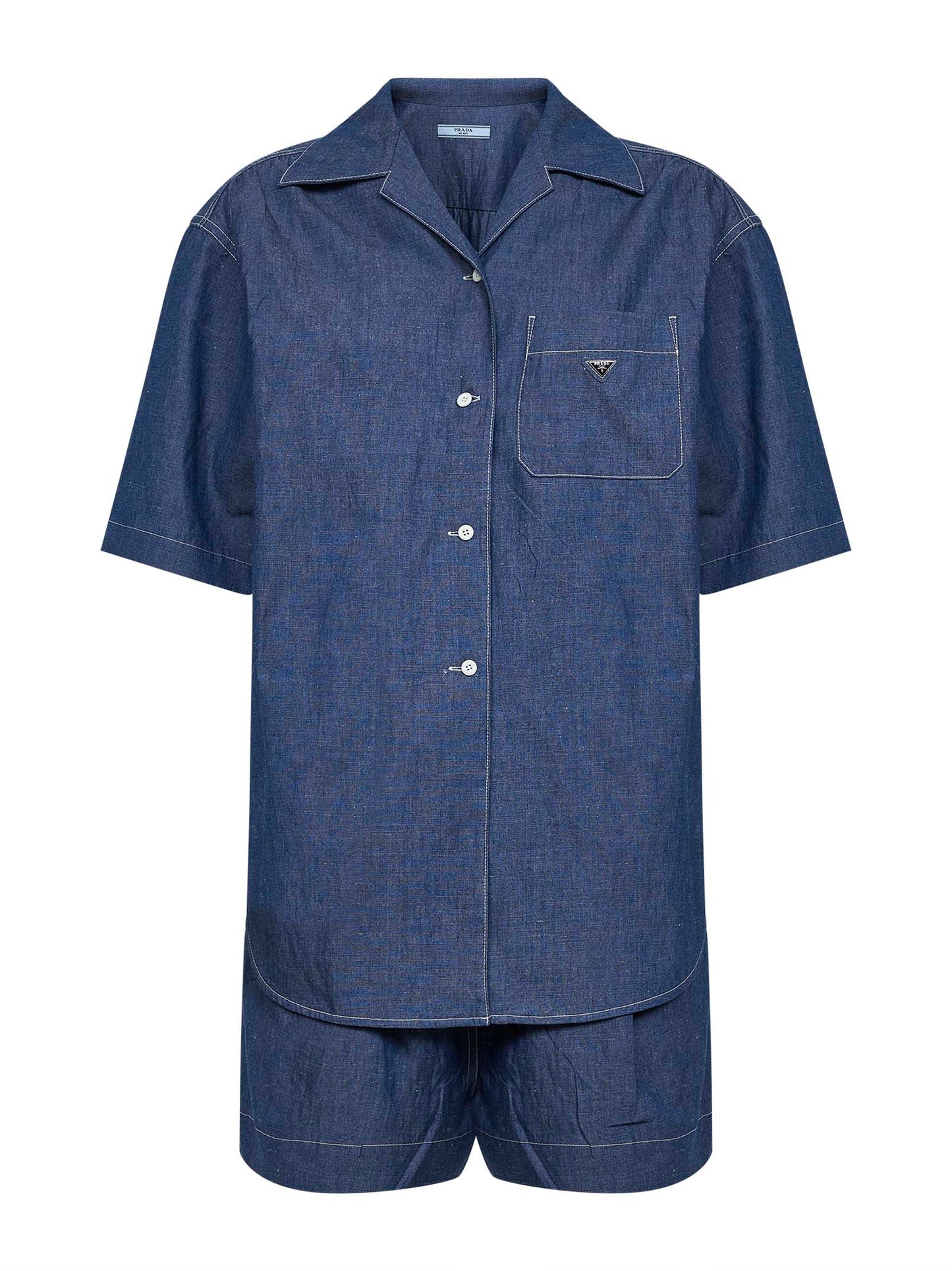 Prada Denim Women Blue Cotton And Linen Denim Detachable Playsuit PRADA