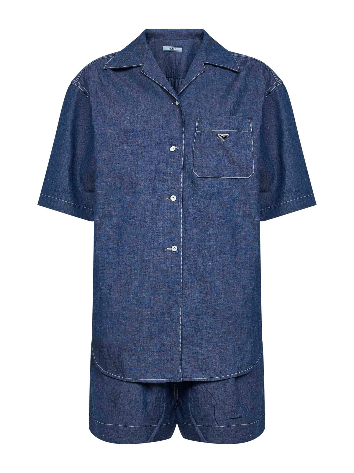 Prada Denim Women Blue Cotton And Linen Denim Detachable Playsuit PRADA