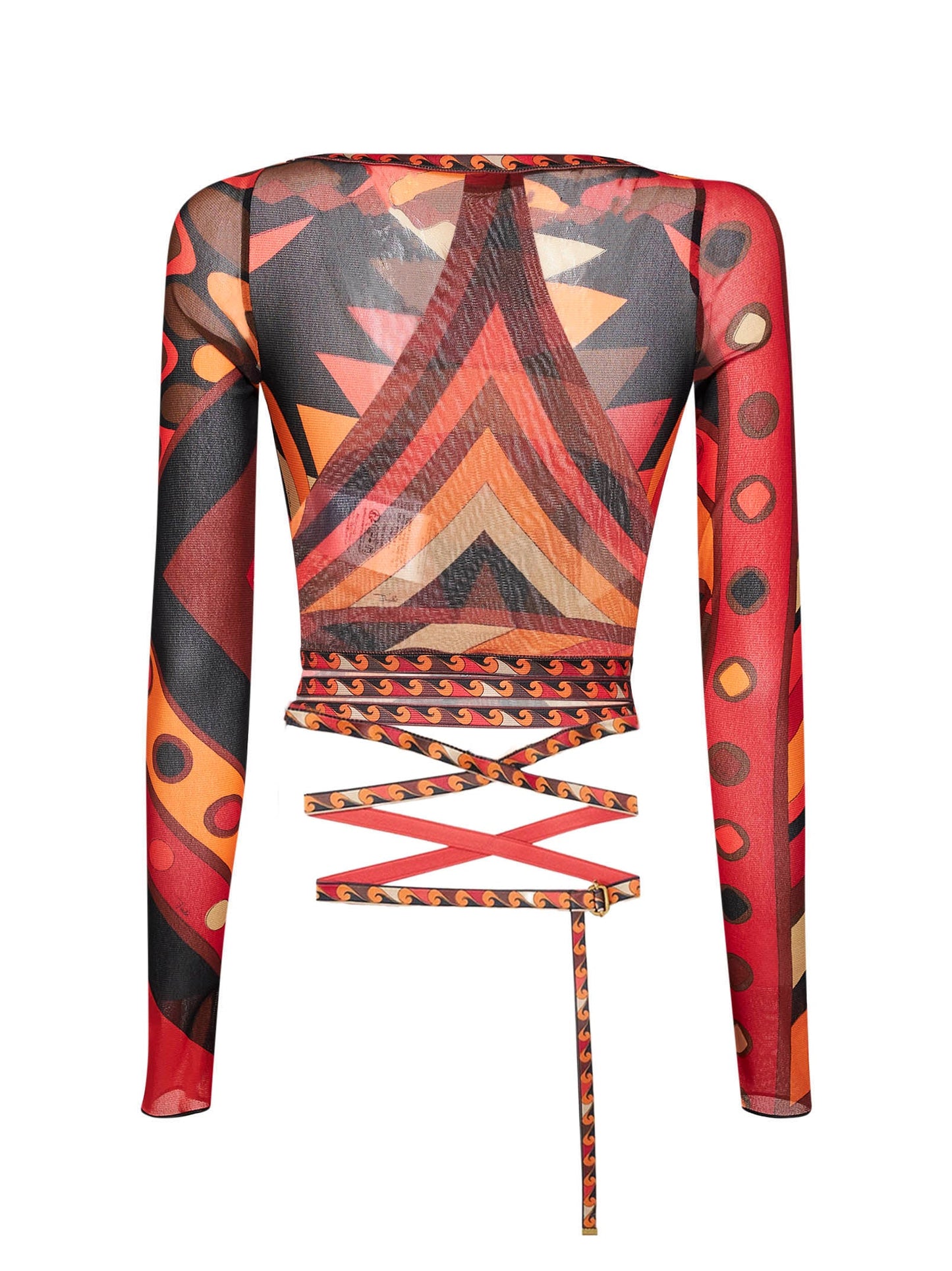 Pucci Women Orange And Black Vivara-Print Tulle Cropped Top PUCCI