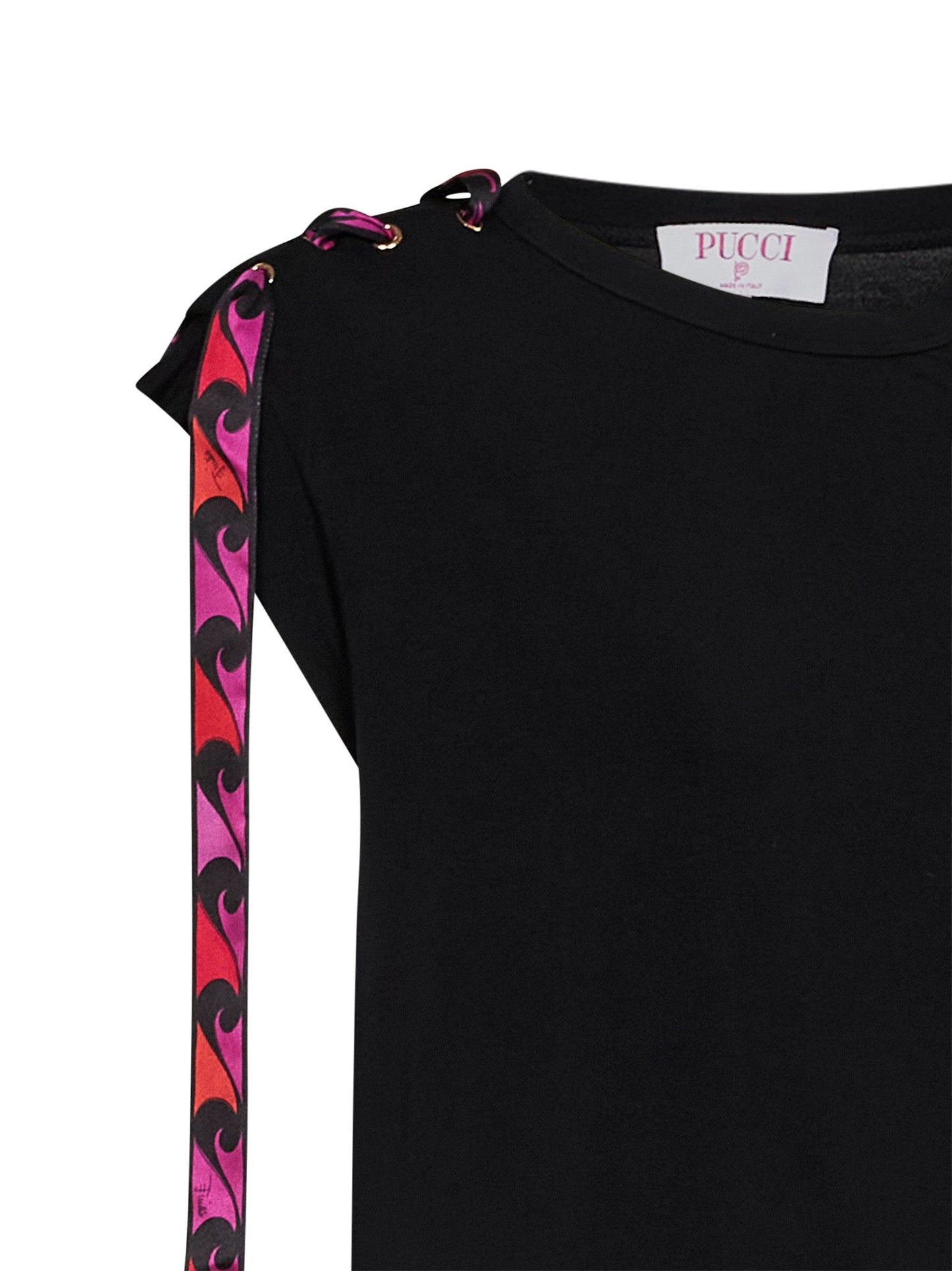 Pucci Women Black Stretch Jersey Tank Top With Printed Tape PUCCI