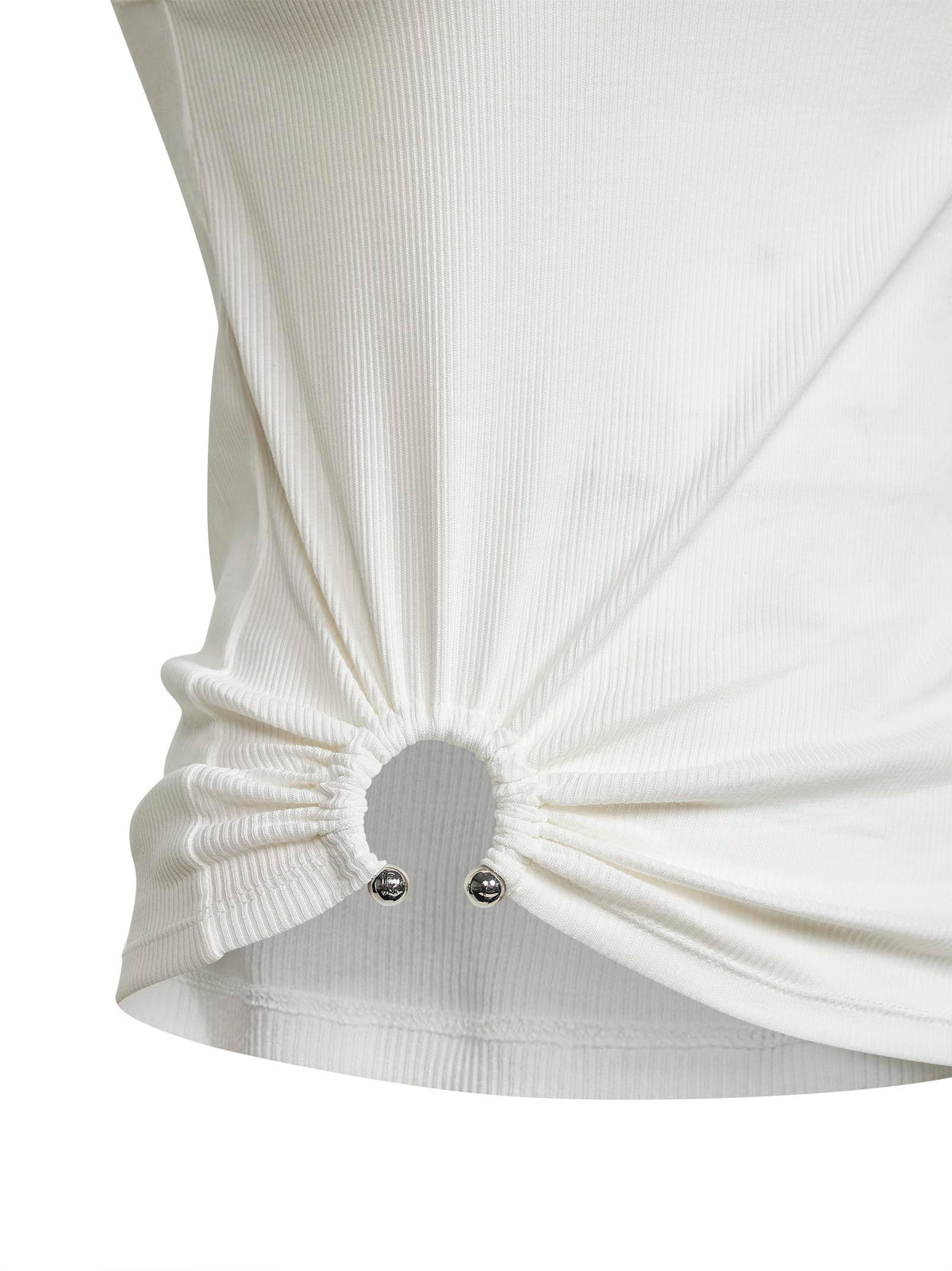 Rabanne Women White Ribbed Stretch Cotton Tank Top With Piercing PACO RABANNE