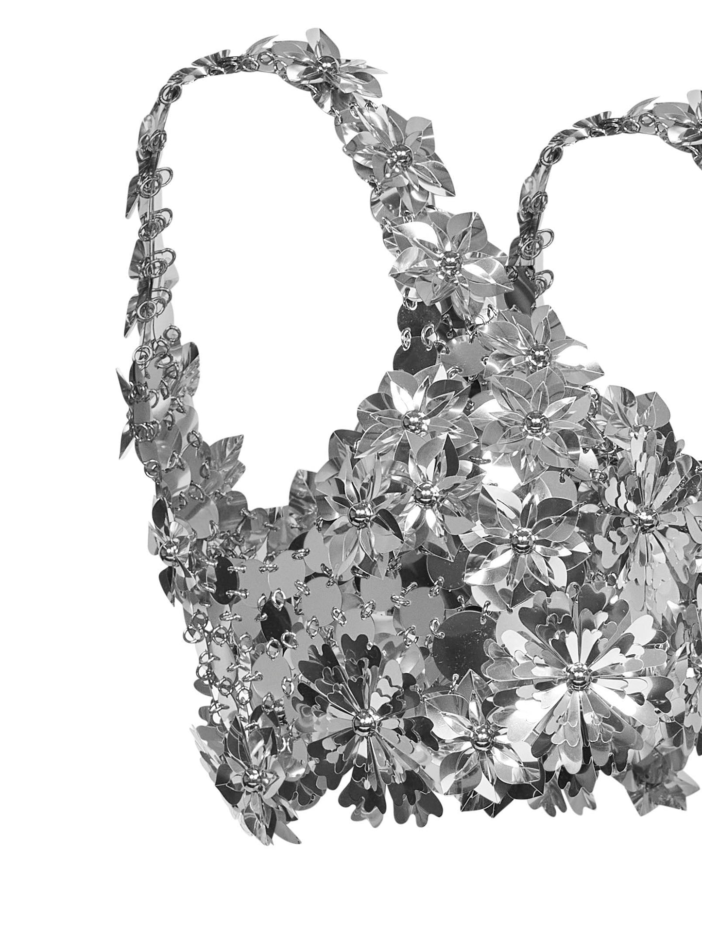 Rabanne Women Silver Plastic Discs Bralette Top With Floral Details PACO RABANNE