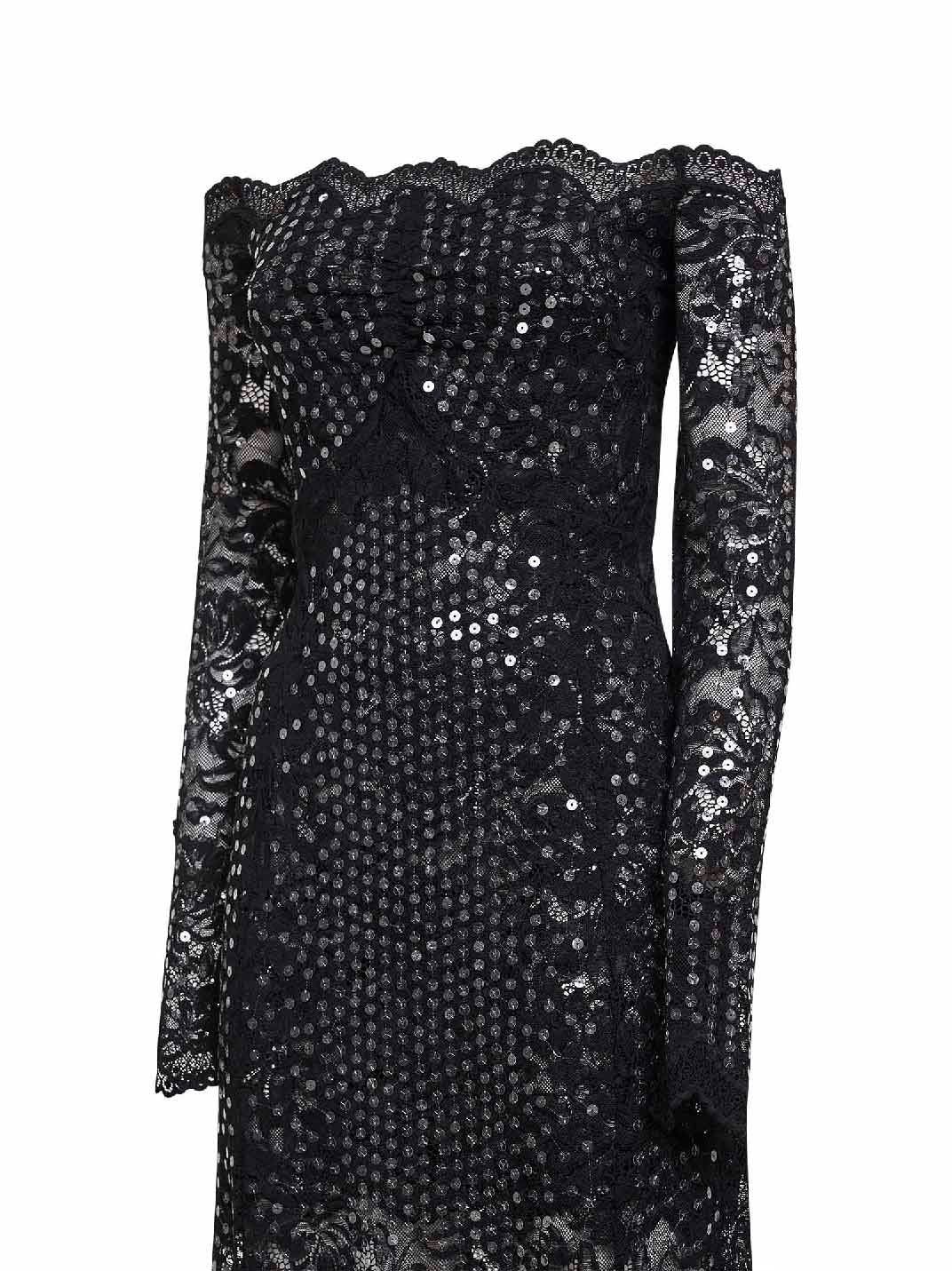 Rabanne Women Black Embroidered-Sequins Stretch Lace Midi Dress PACO RABANNE