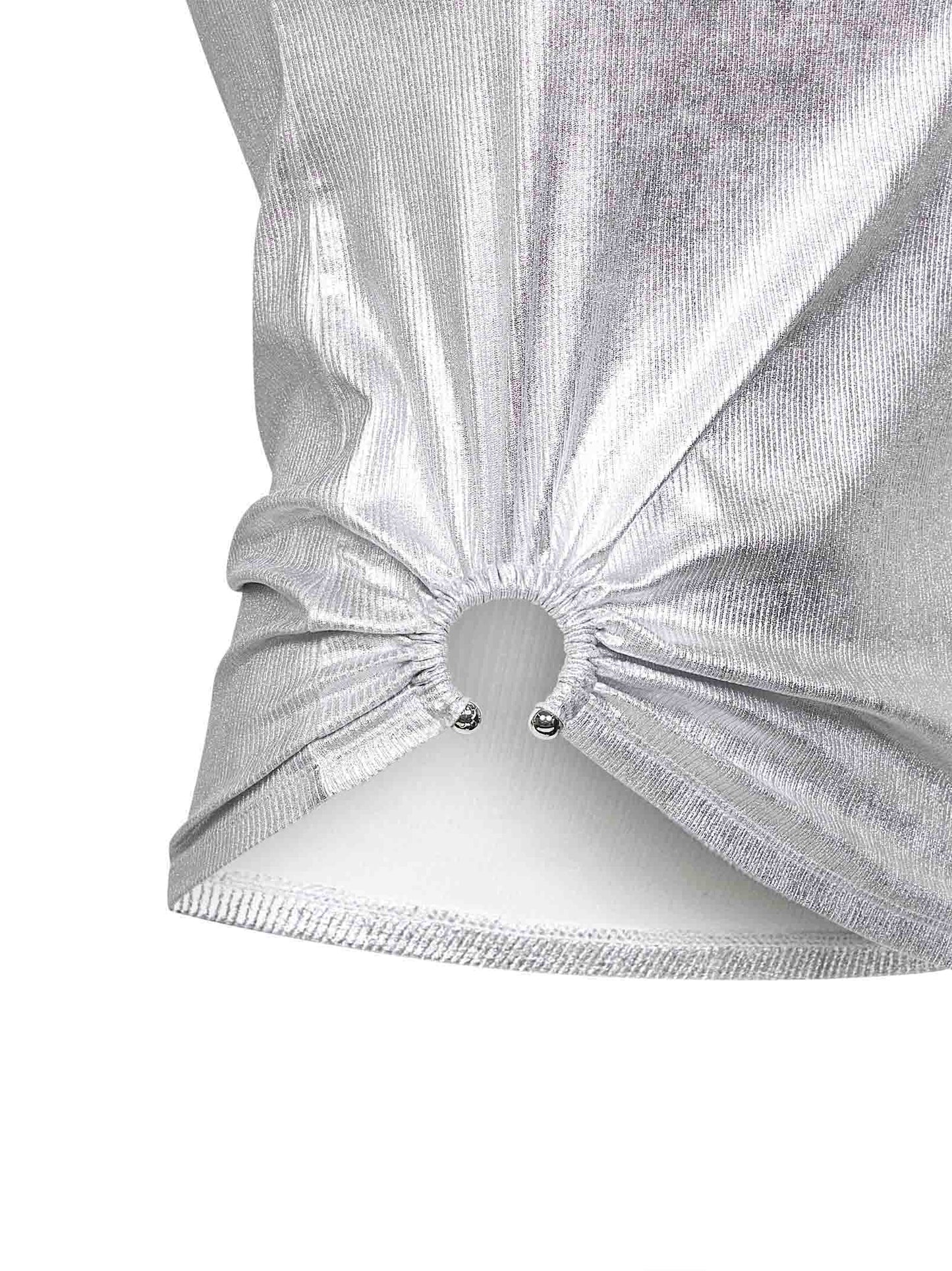 Rabanne Women Silver Foil Ribbed Jersey Tank Top With Piercing PACO RABANNE