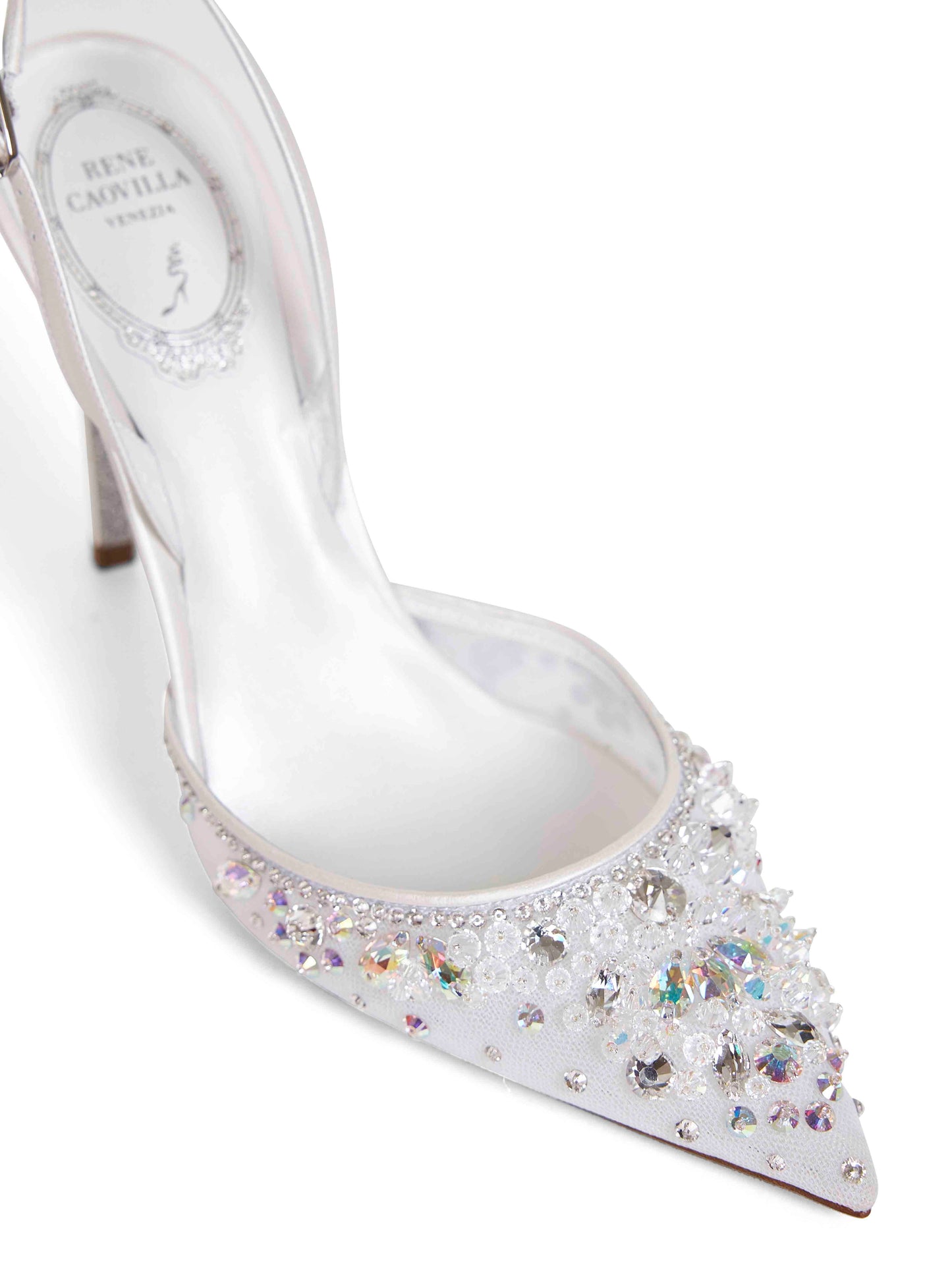 Rene Caovilla Women White Crystal-Embellished Cinderella 105 Slingback Pumps RENE CAOVILLA