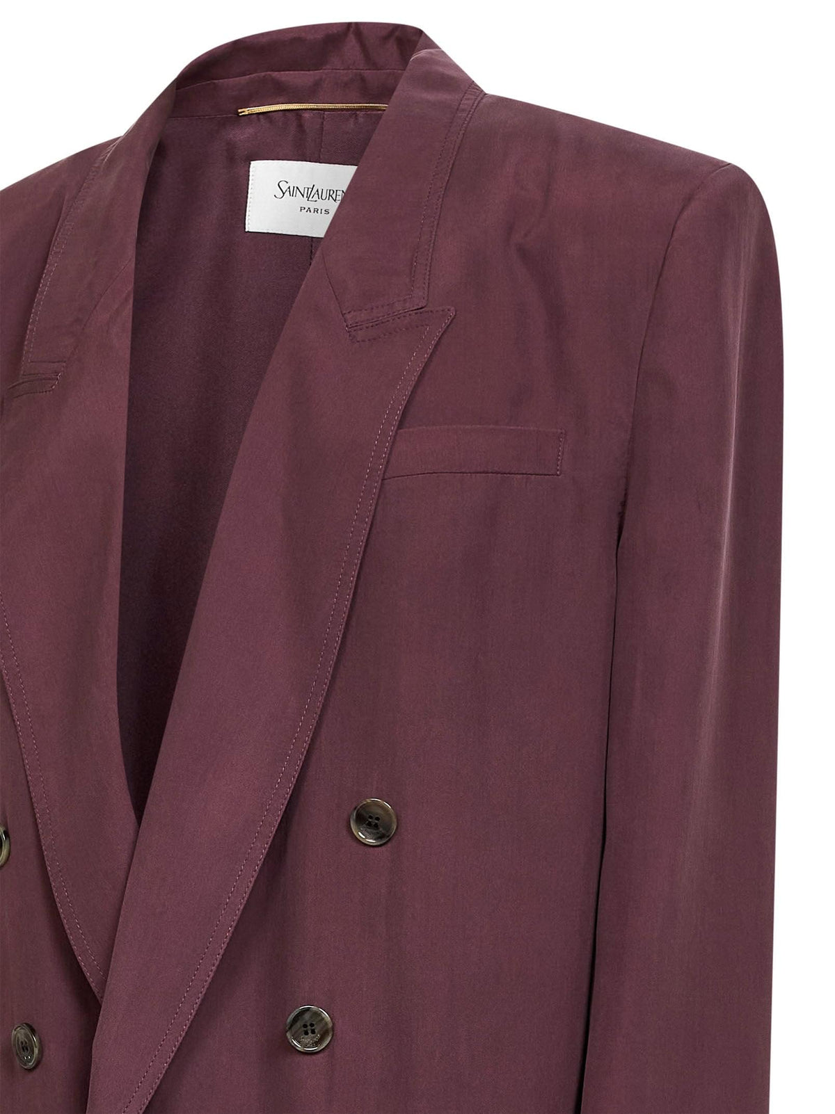 Saint Laurent Women Aubergine Silk Habutai Double-Breasted Blazer SAINT LAURENT