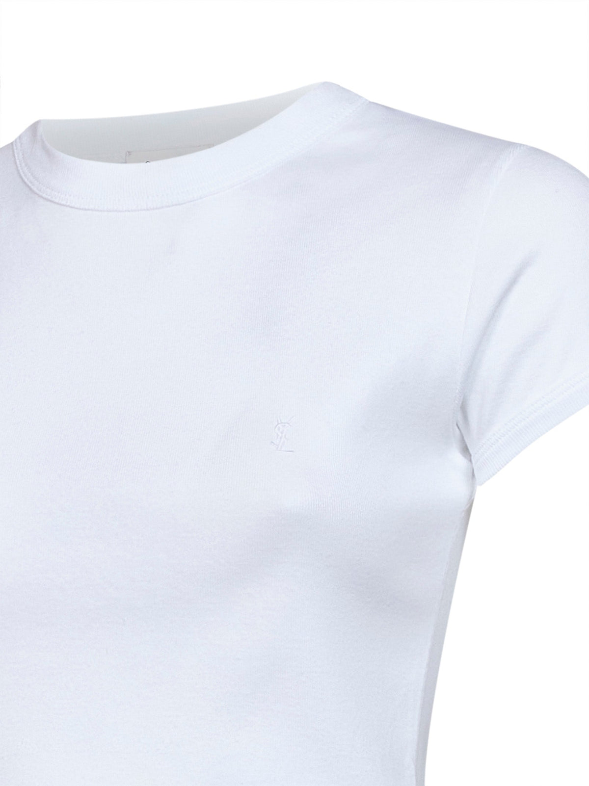 Saint Laurent Women White Ribbed Cotton Jersey Cassandre T-Shirt SAINT LAURENT