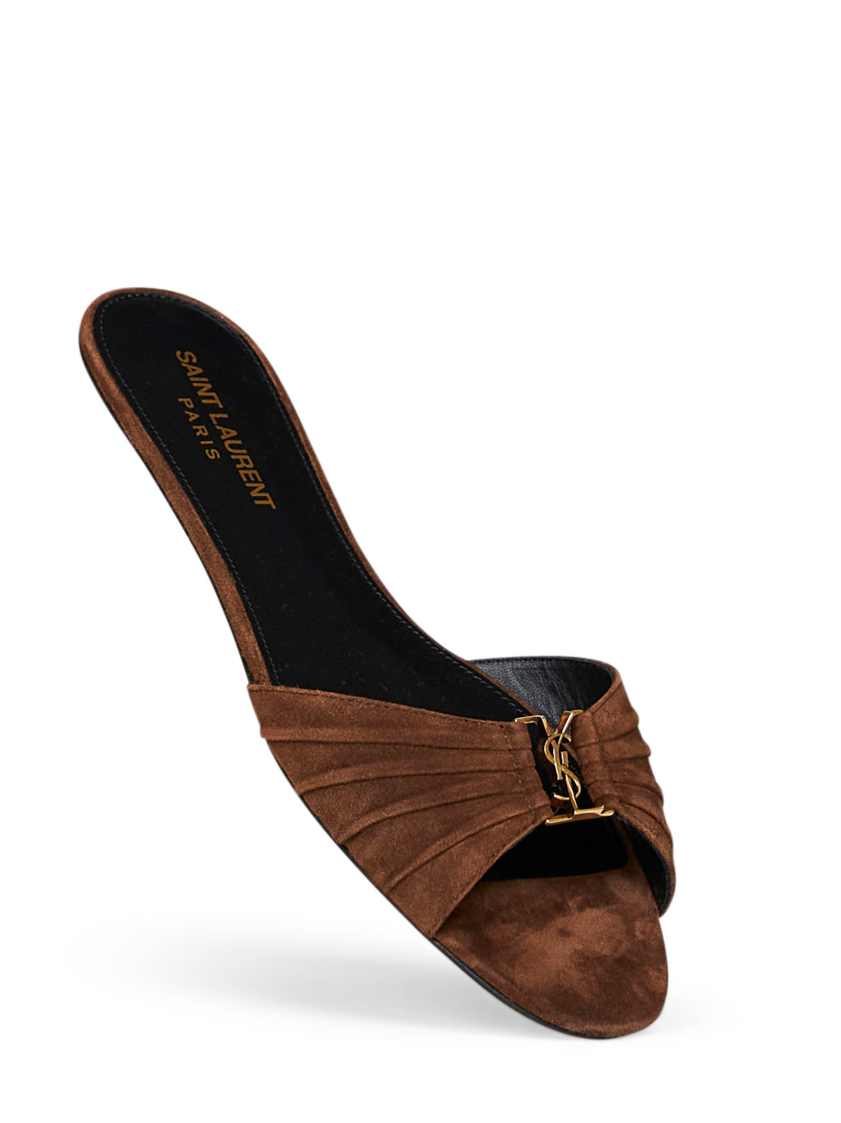 Saint Laurent Women Dark Havana Suede Babylone Flat Sandals SAINT LAURENT