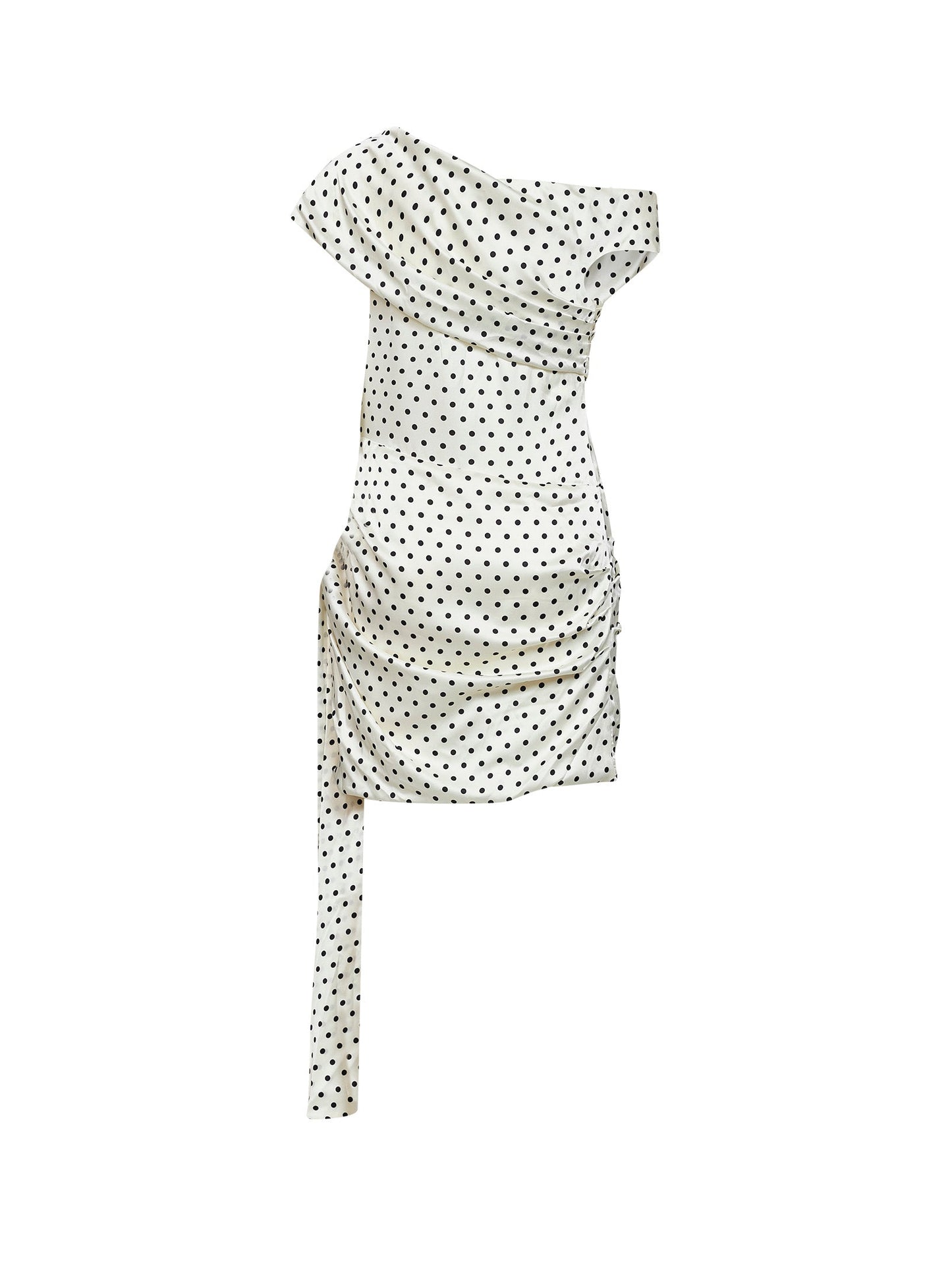 Self Portrait Women Cream Polka Dot-Print Satin Mini Dress With Tie Side SELF-PORTRAIT