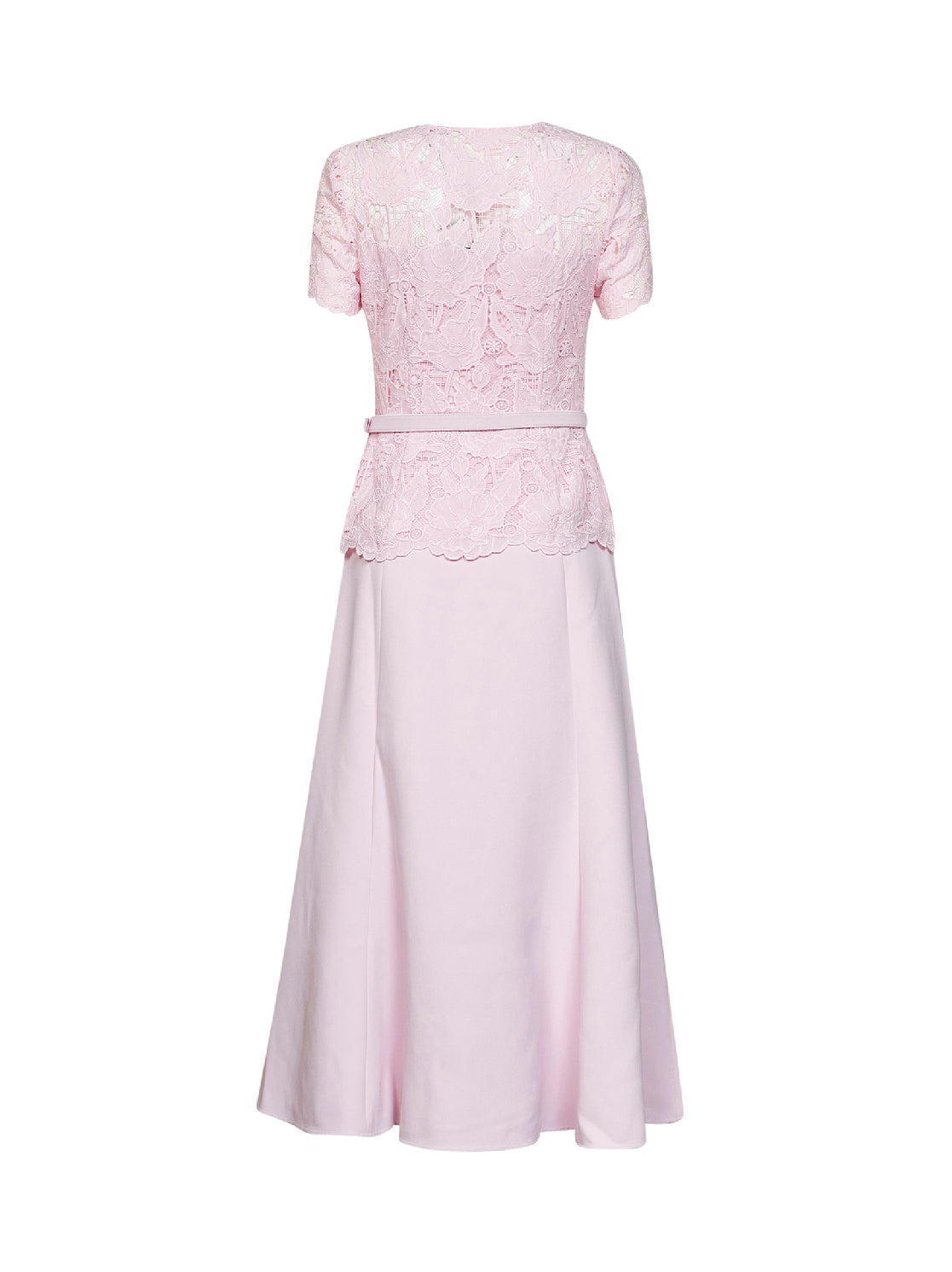Self Portrait Women Pink Crepe And Lace Belted Midi Dress SELF-PORTRAIT