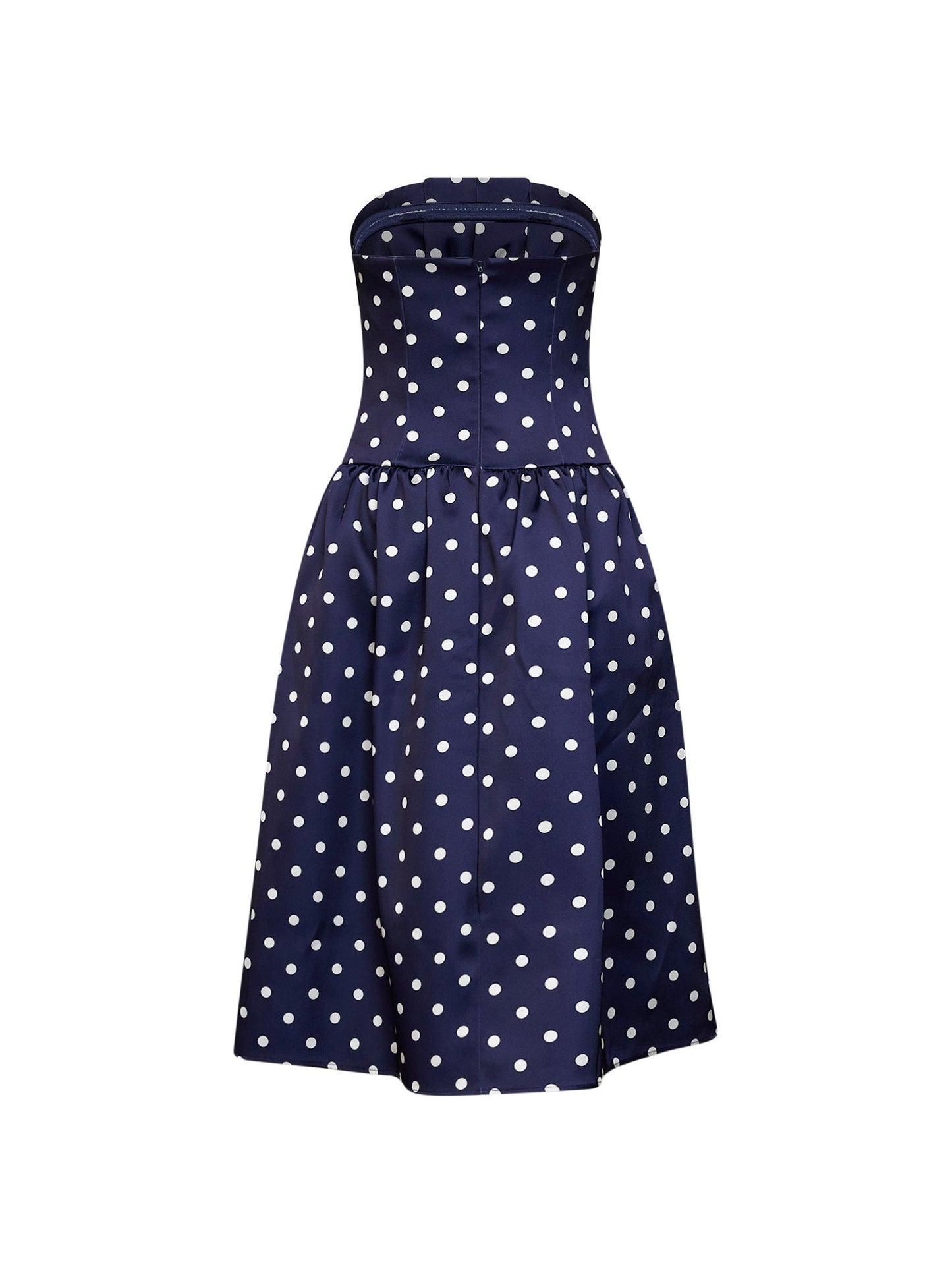 Self Portrait Women Navy Blue Polka Dot.-Print Satin Strapless Midi Dress SELF-PORTRAIT