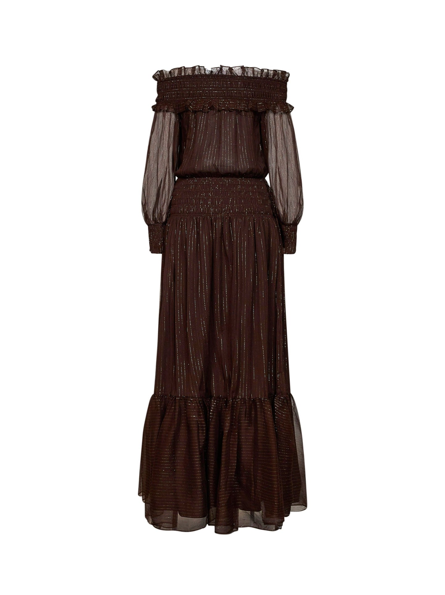 Self Portrait Women Brown Lamé Georgette Off-The-Shoulder Maxi Dress SELF-PORTRAIT