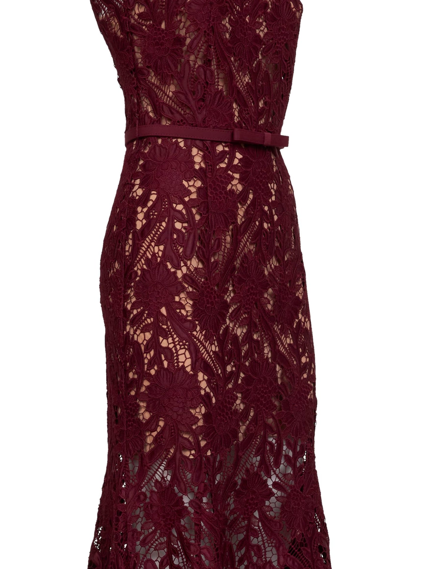 Self Portrait Women Burgundy Guipure Lace Belted Midi Dress SELF-PORTRAIT