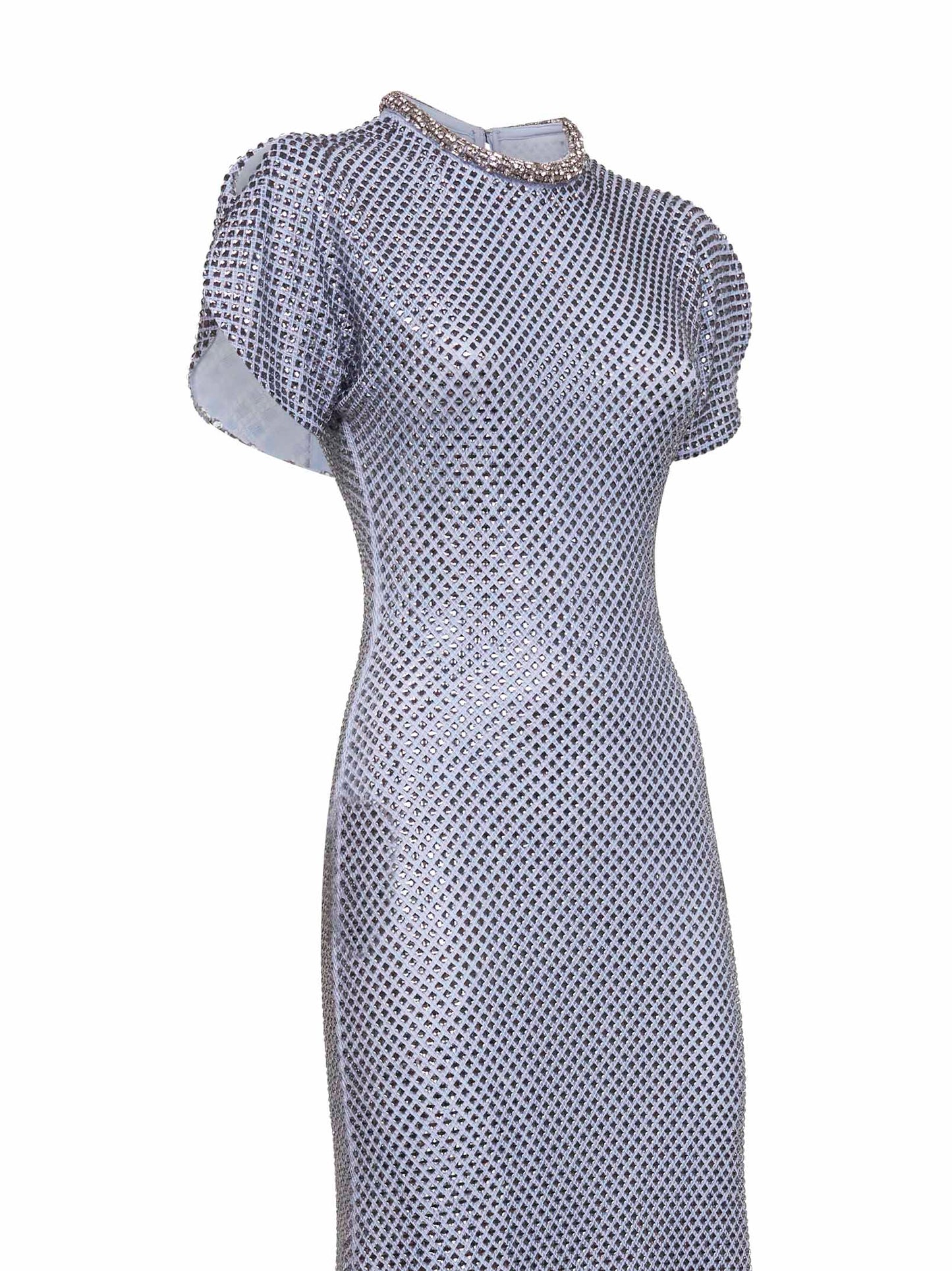 Self Portrait Women Blue Rhinestone Mesh Midi Dress SELF-PORTRAIT