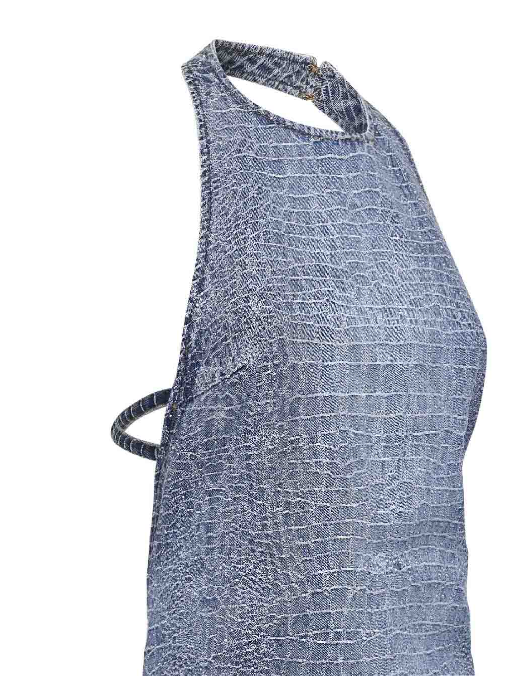 Self Portrait Women Blue Rhinestone Croc-Effect Denim Mini Dress SELF-PORTRAIT