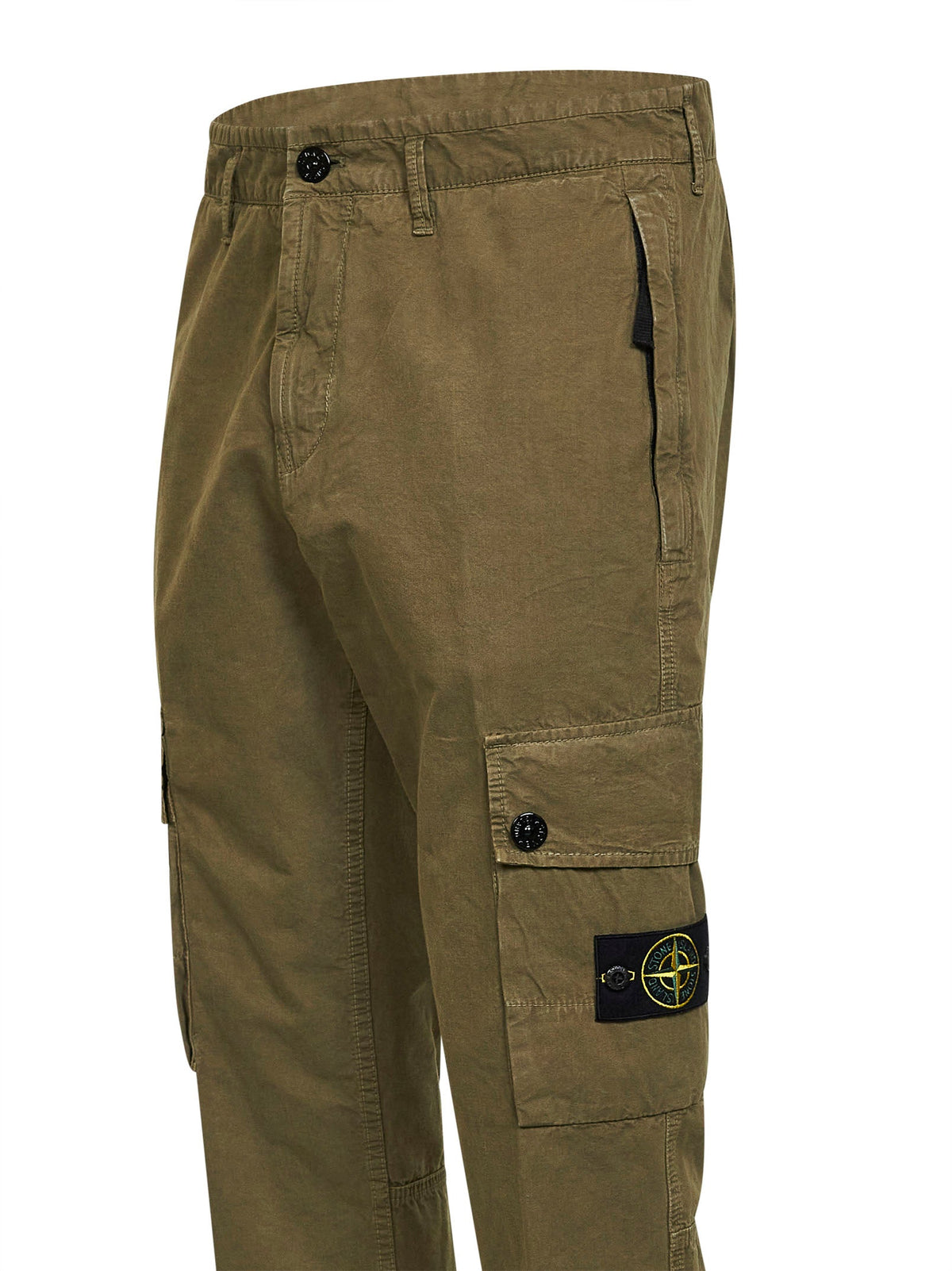 Stone Island Men Military Green Brushed Organic Cotton Canvas Cargo Trousers STONE ISLAND