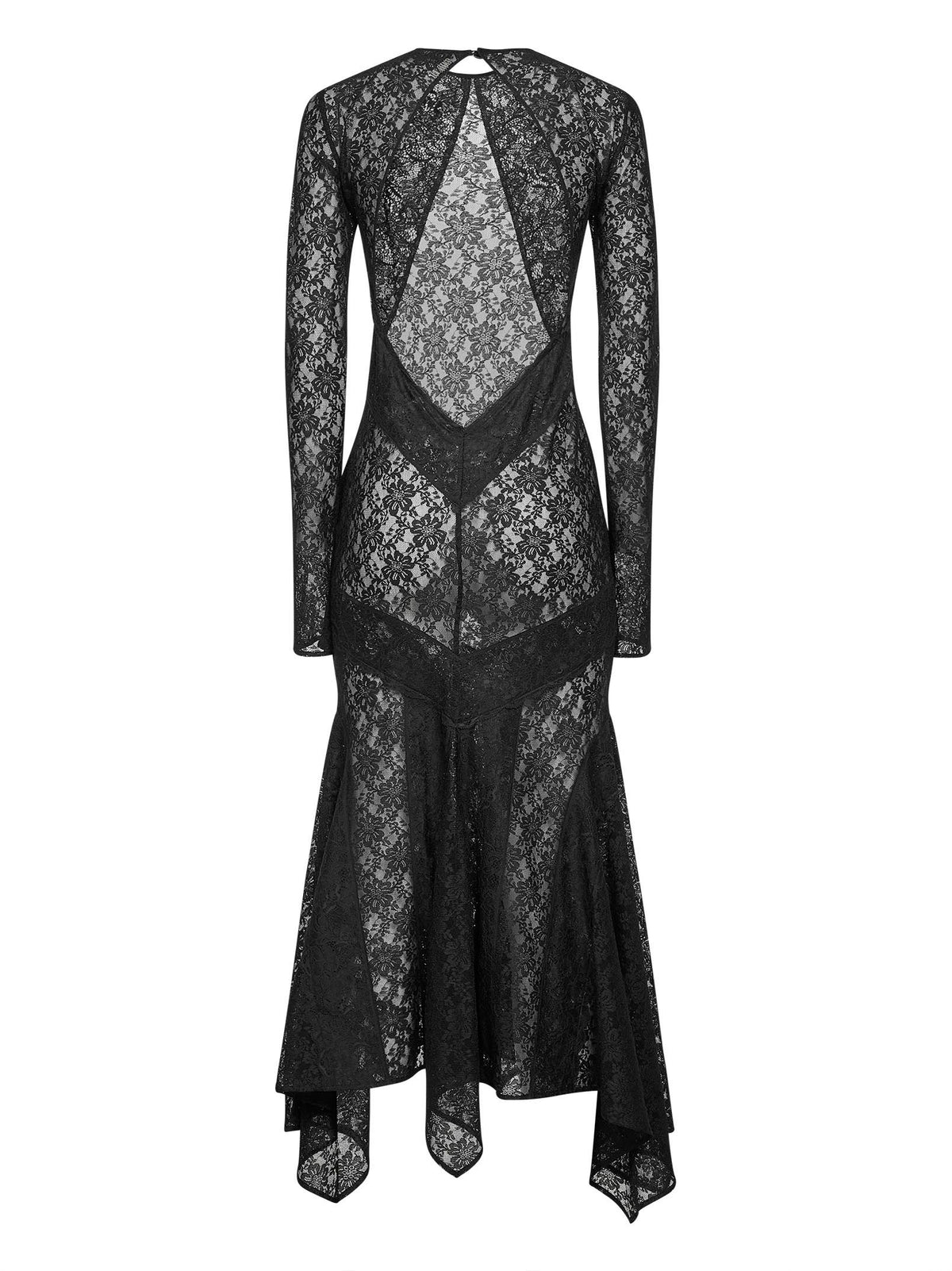 The Attico Women Black Stretch Lace Asymmetric Midi Dress THE ATTICO