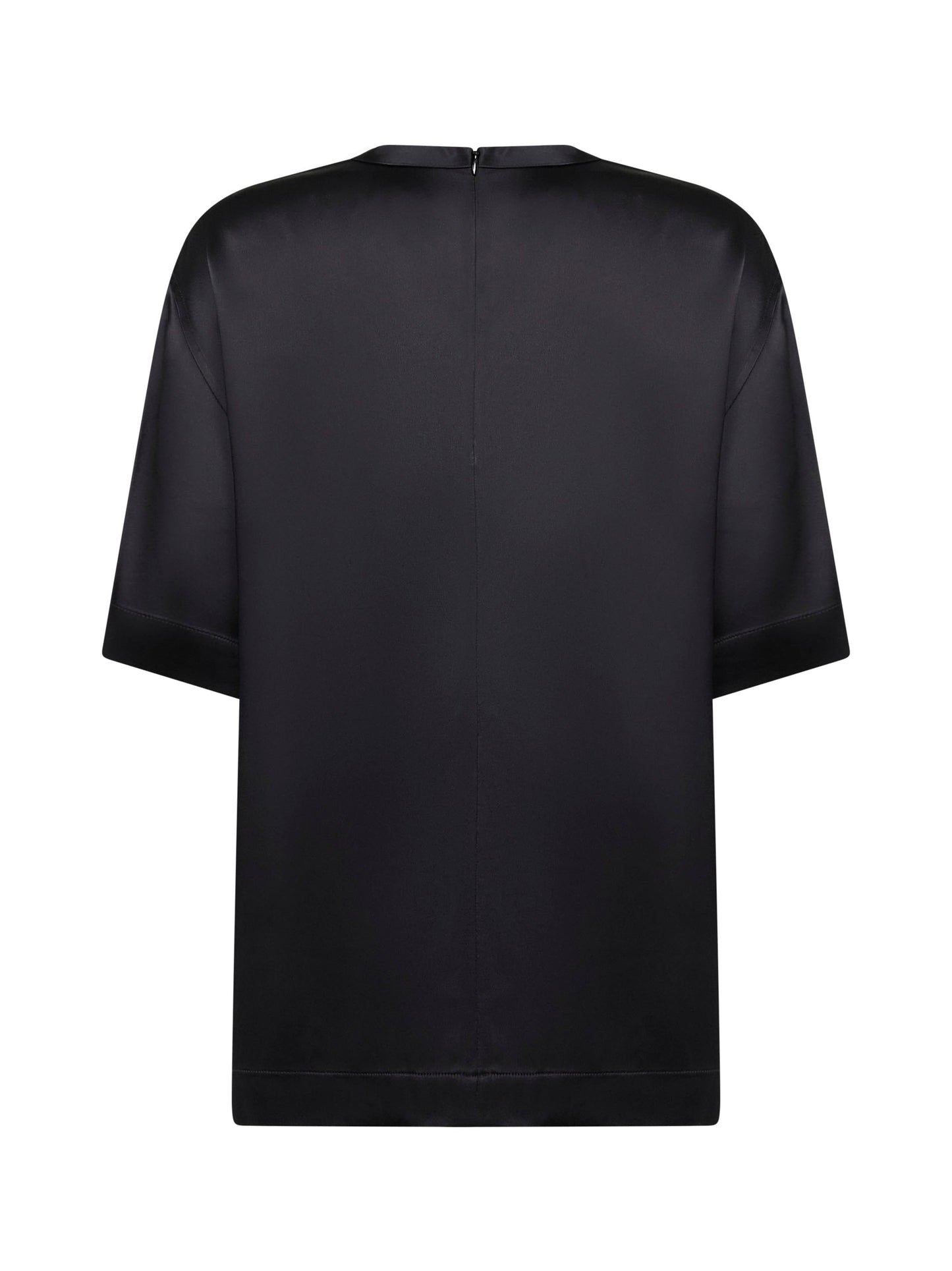 Toteme Women Black Viscose Satin Crewneck T-Shirt TOTEME