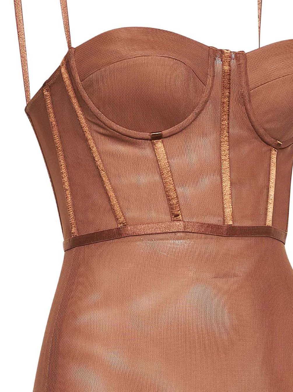 Zimmermann Women Tan Stretch Mesh Rebellion Corset Bodysuit ZIMMERMANN