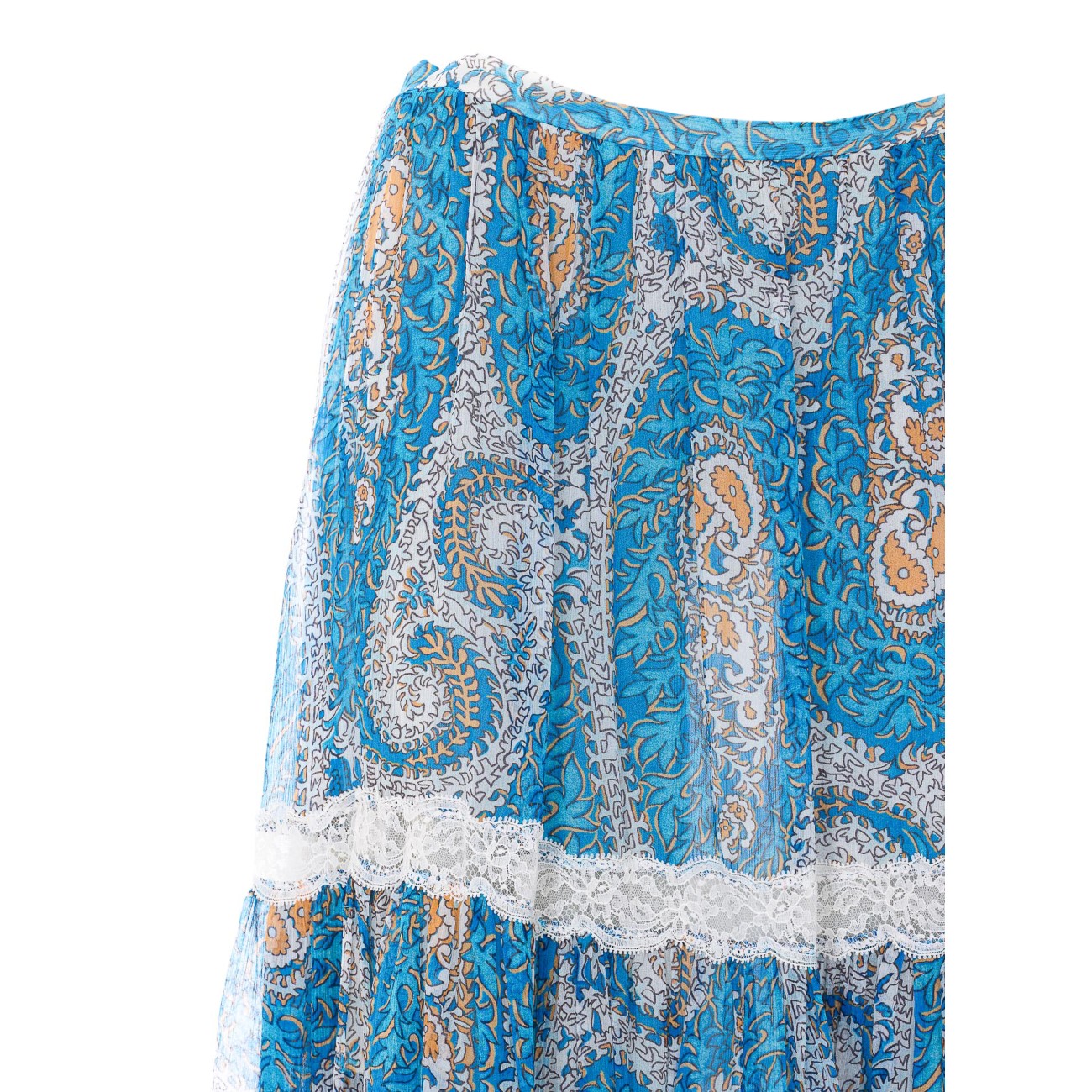 Etro Women Paisley Foliage Pattern Silk Crepon Long Skirt ETRO