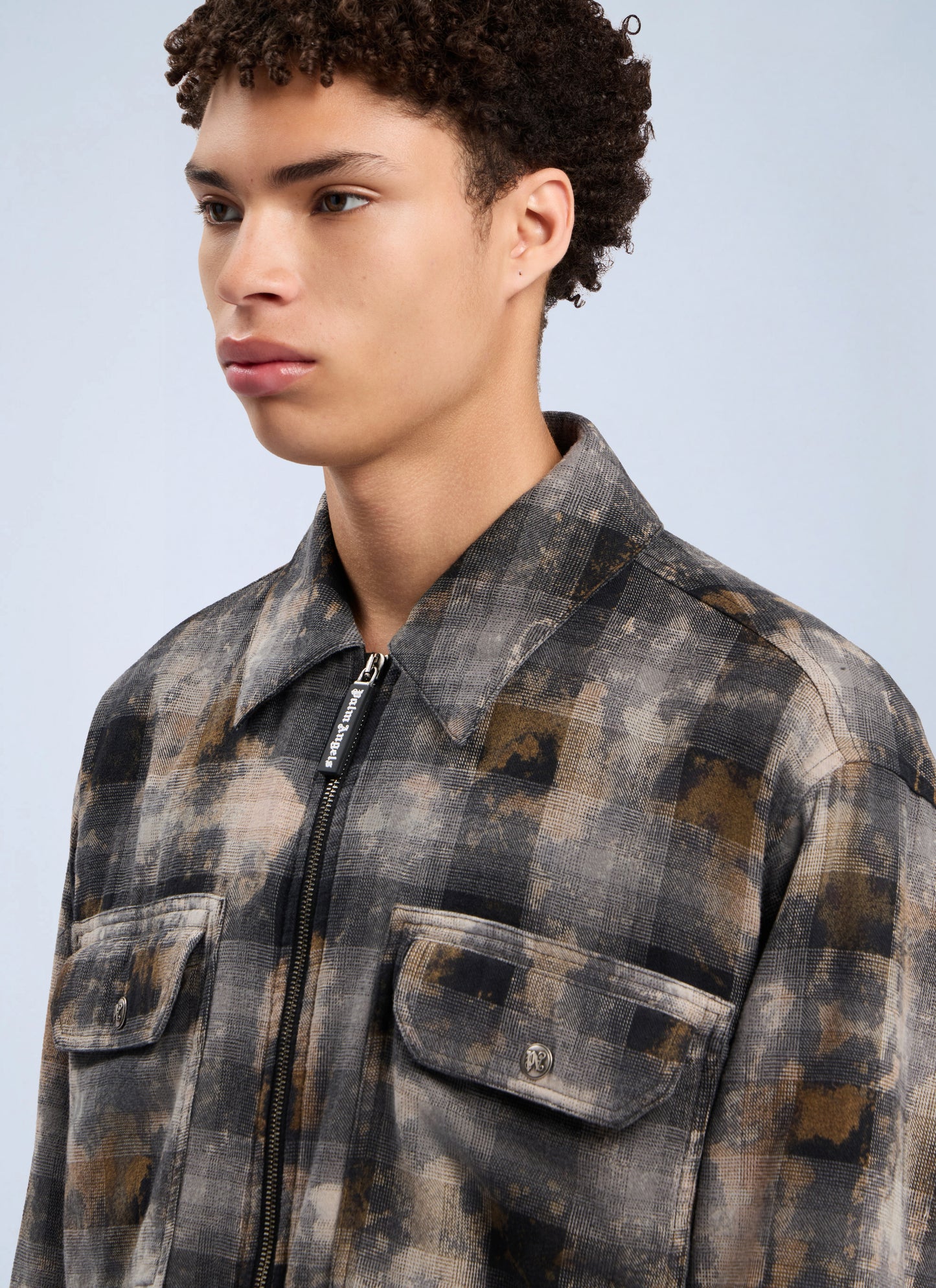 Palm Angels Men Curved Logo Check Overshirt PALM ANGELS