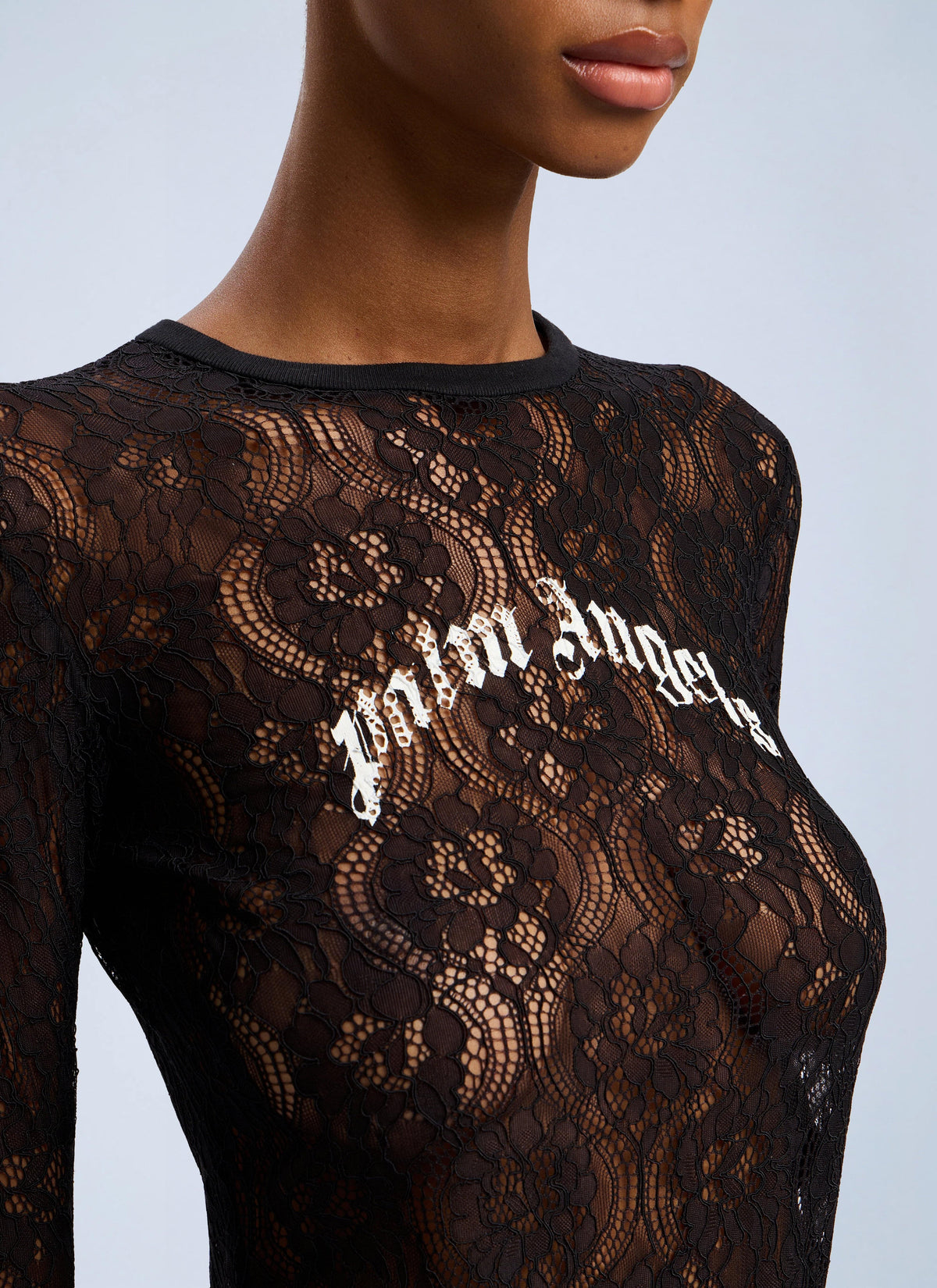 Palm Angels Women Curved Logo Lace Bodysuite PALM ANGELS
