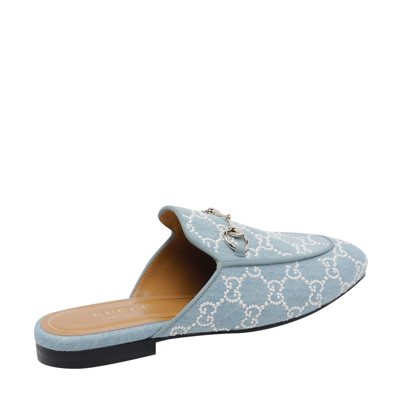 Gucci Women Princetown Slippers With Pearls In Gg Denim GUCCI