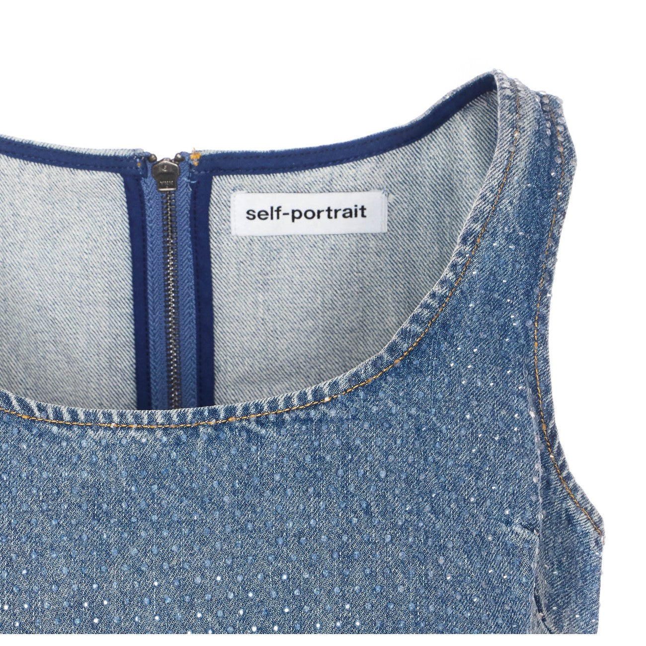 Self Portrait Women Rhinestone Denim Crop Top SELF-PORTRAIT