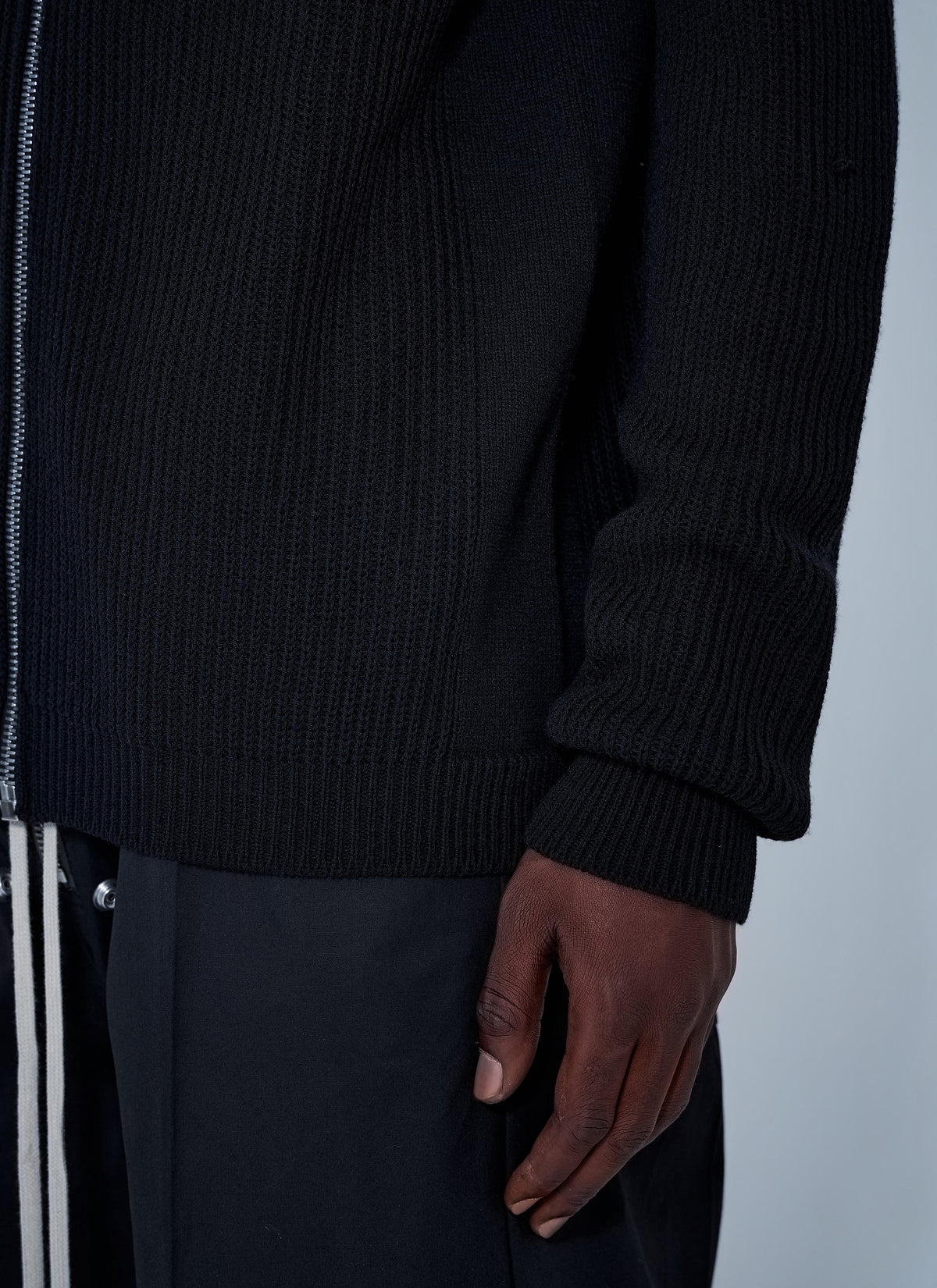 Rick Owens Men Ribbed Knit Zip Hoodie RICK OWENS