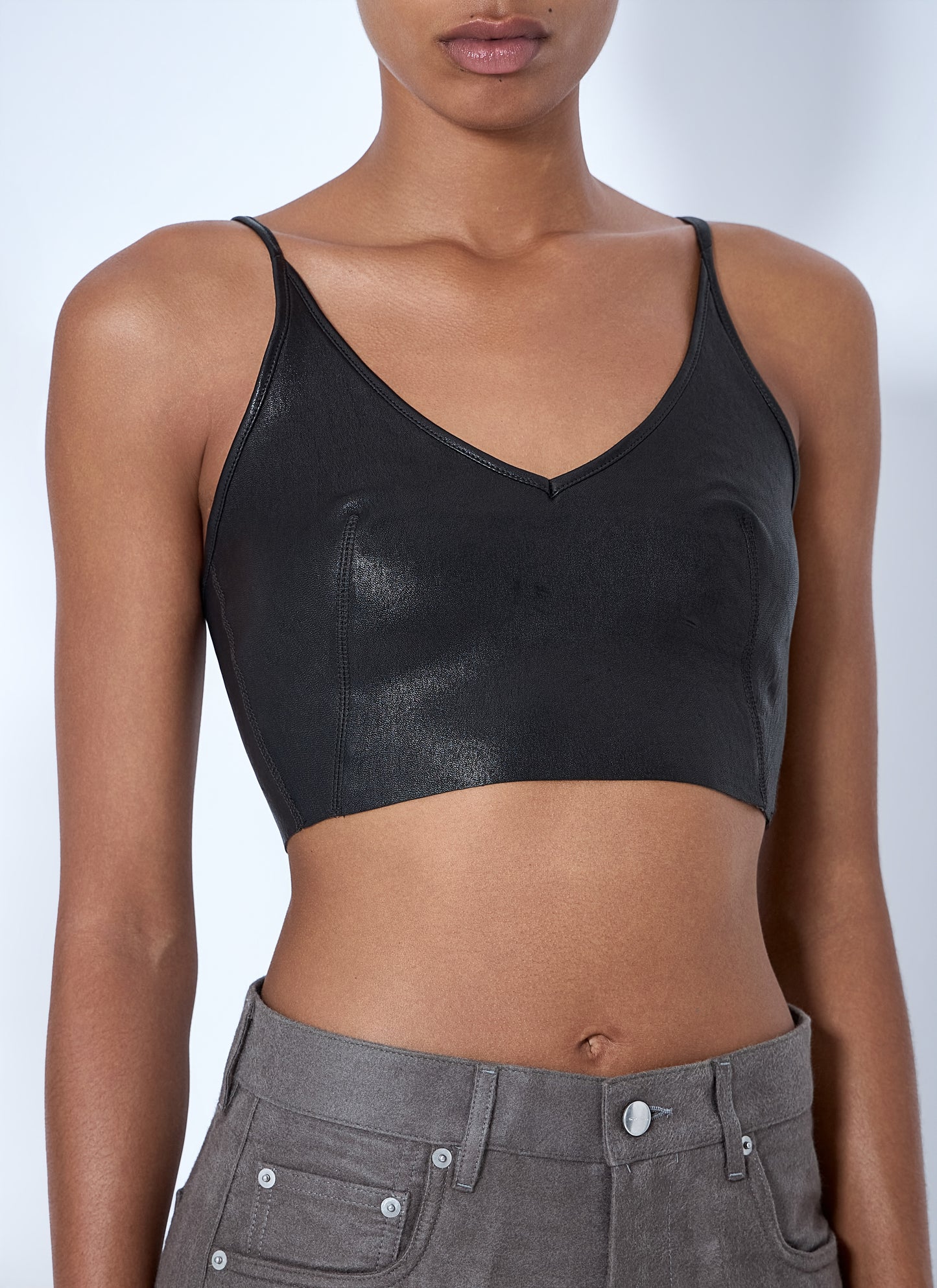 Rick Owens Women V-Neck Leather Crop Top RICK OWENS