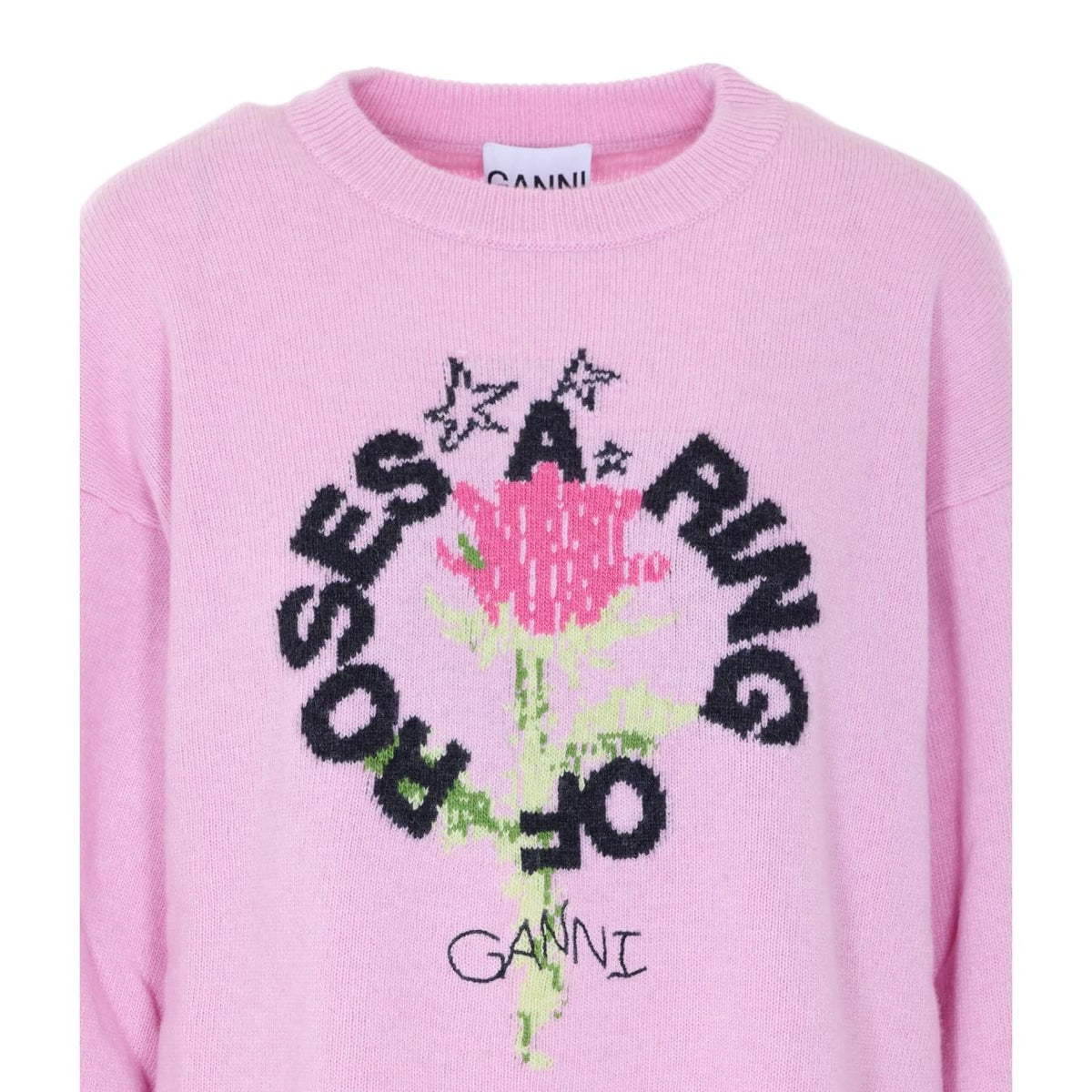 Ganni Women Ring Of A Roses Print Logo Sweater GANNI