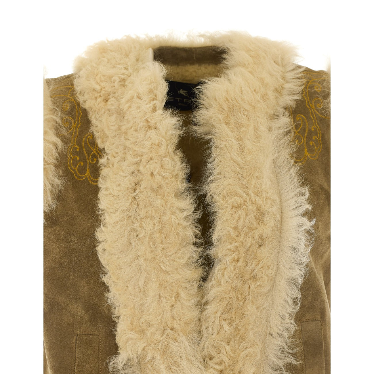 Etro Women Shearling Vest Peacock Embroidery ETRO
