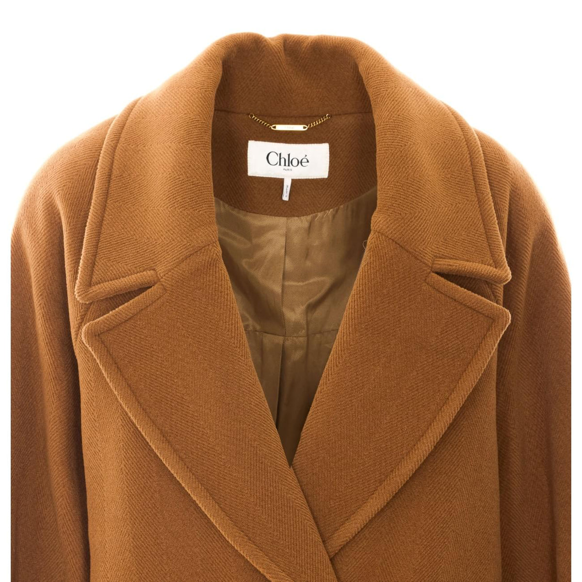 Chloe' Women Short Double-Breasted Wool Coat With Herringbone Pattern CHLOE