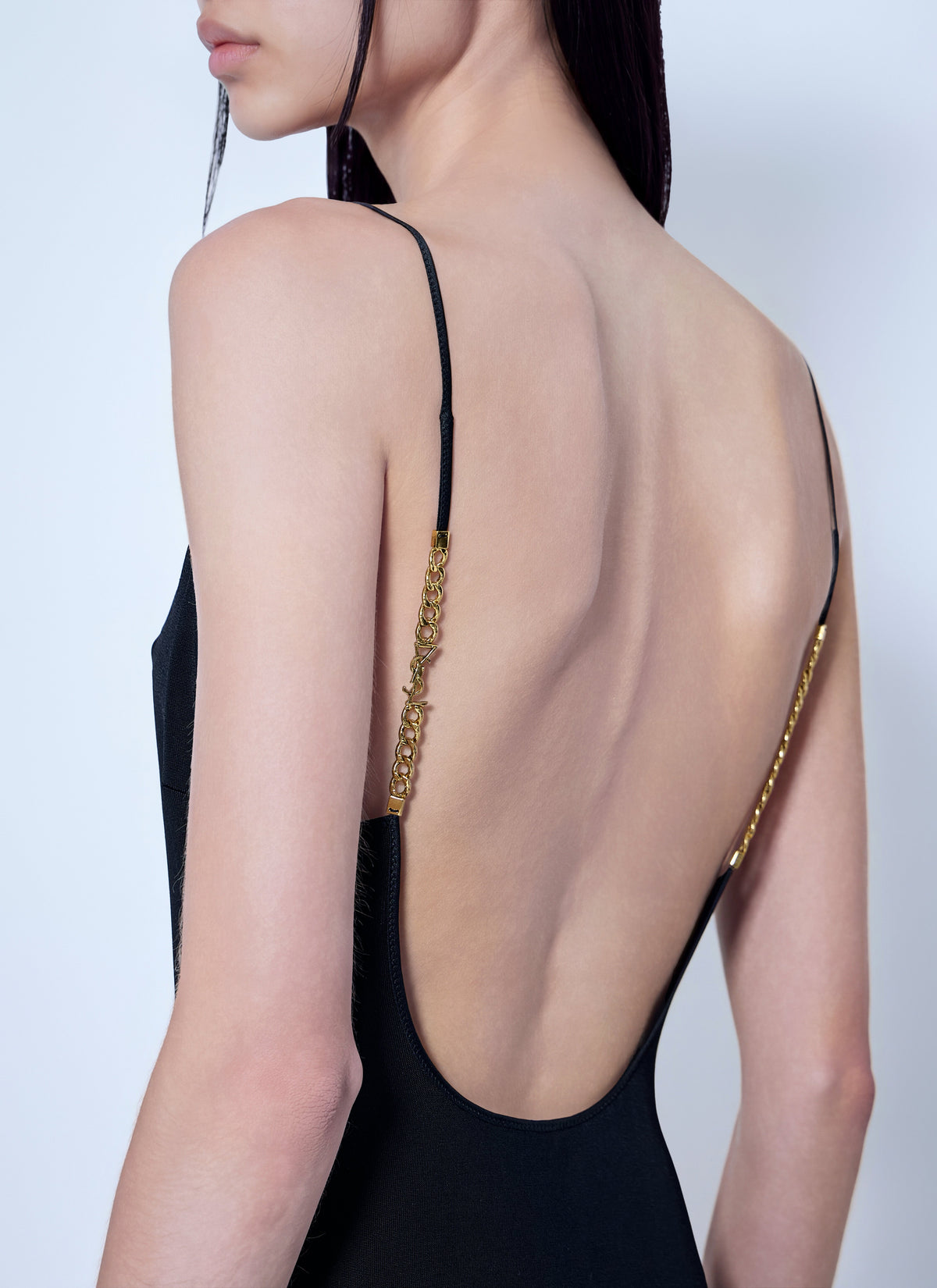 Saint Laurent Women Cassandre Chain Backless Dress SAINT LAURENT