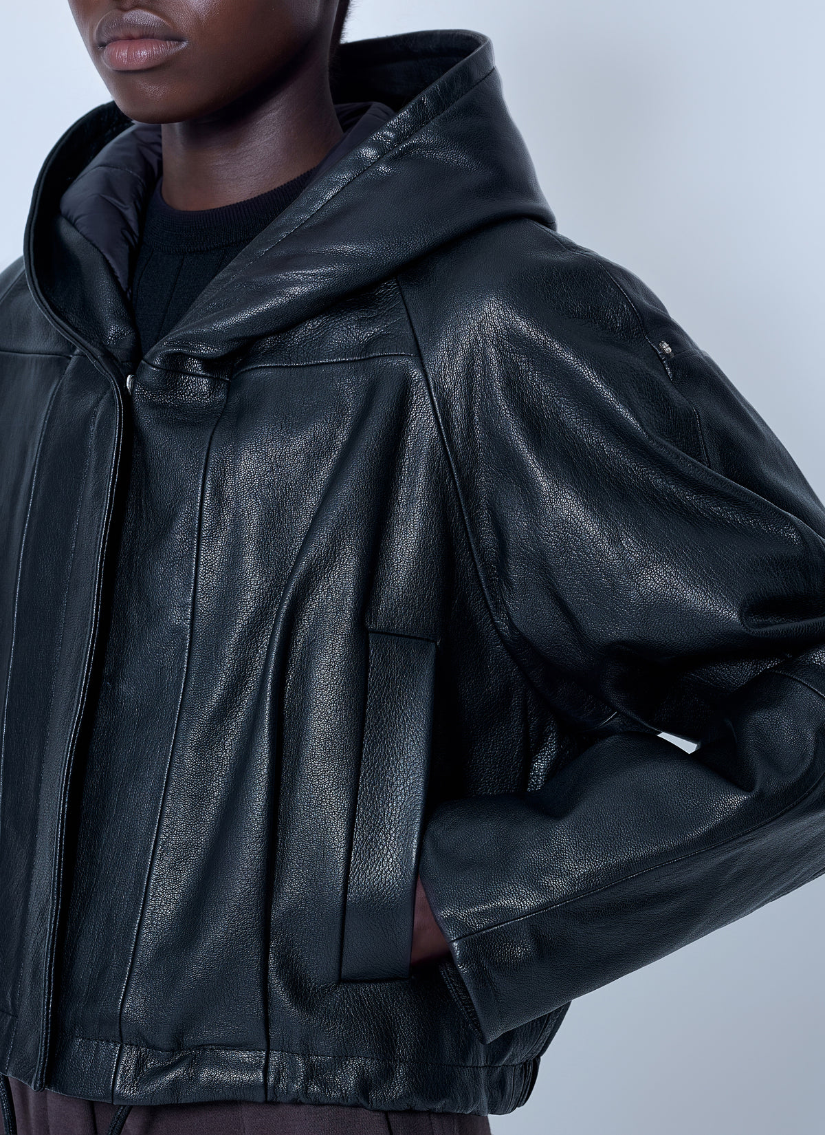 Sportmax Women Hooded Leather Jacket SPORTMAX
