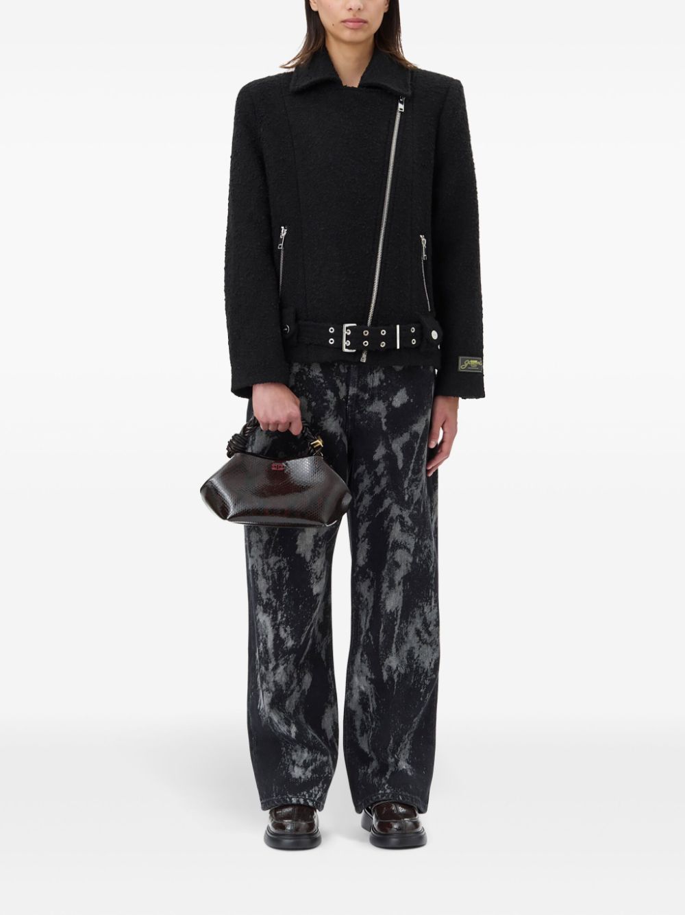 Ganni Women Boucle Wool Biker Jacket GANNI