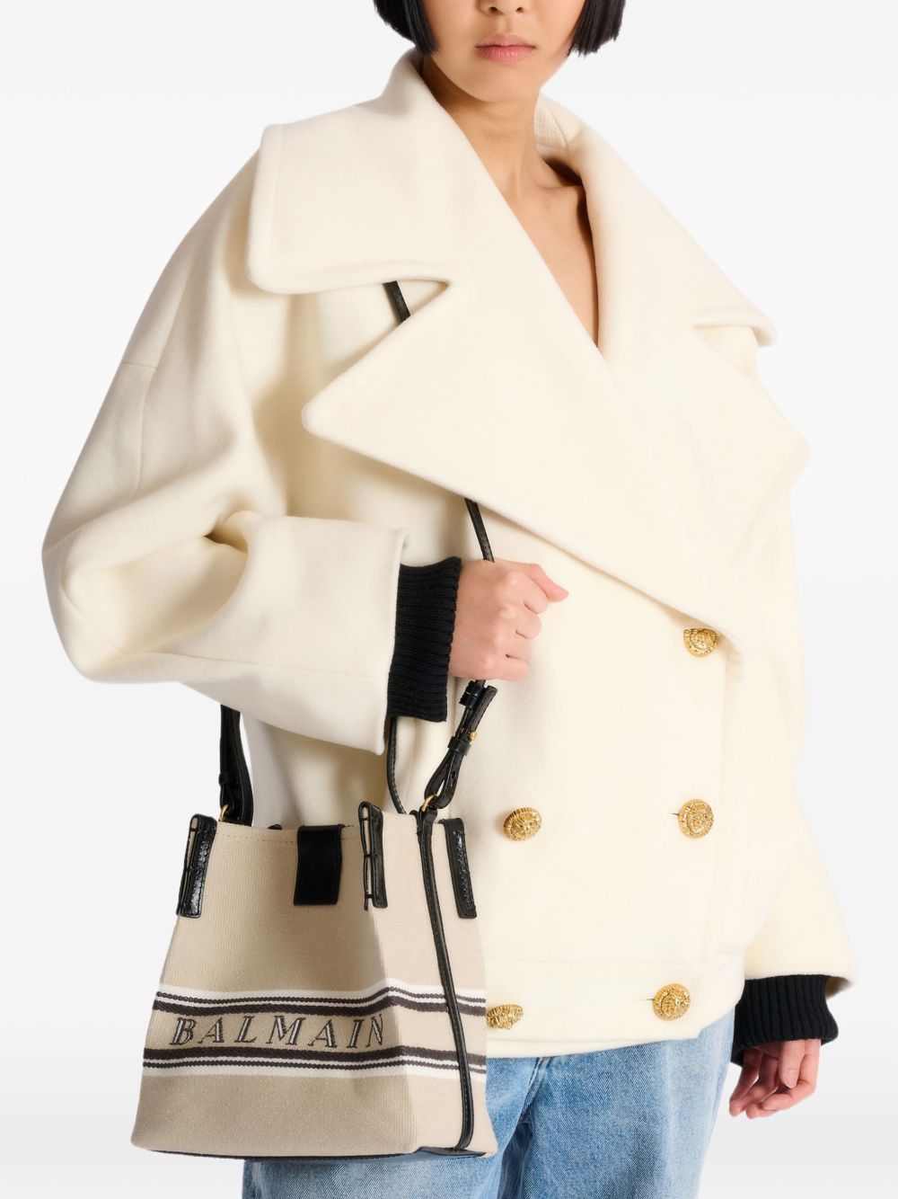 Balmain Women Release Canvas And Leather Bucket Bag BALMAIN