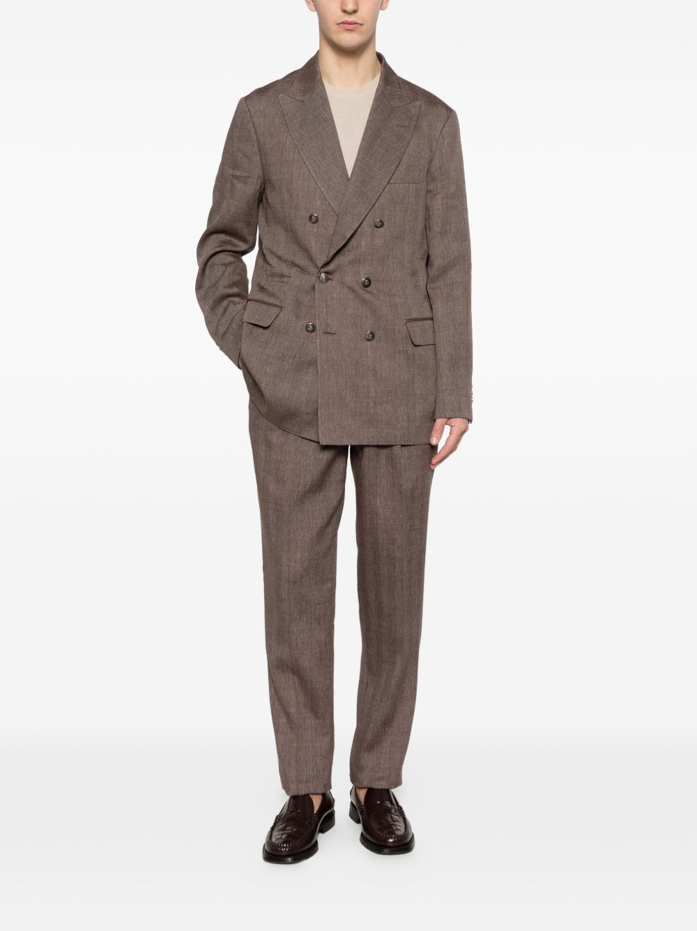 Brunello Cucinelli Men Wool And Linen Double-Breasted Suit BRUNELLO CUCINELLI