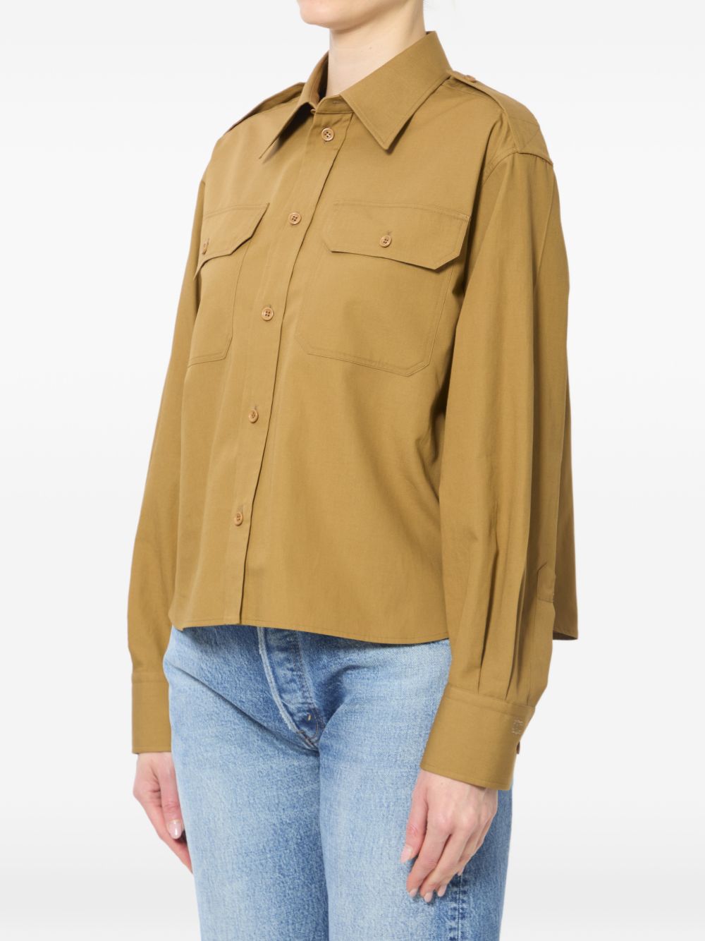 Celine Women Cotton And Linen Cropped Shirt