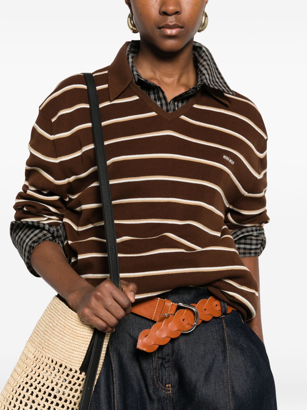 Miu Miu Women Striped Cotton Polo Shirt MIU MIU