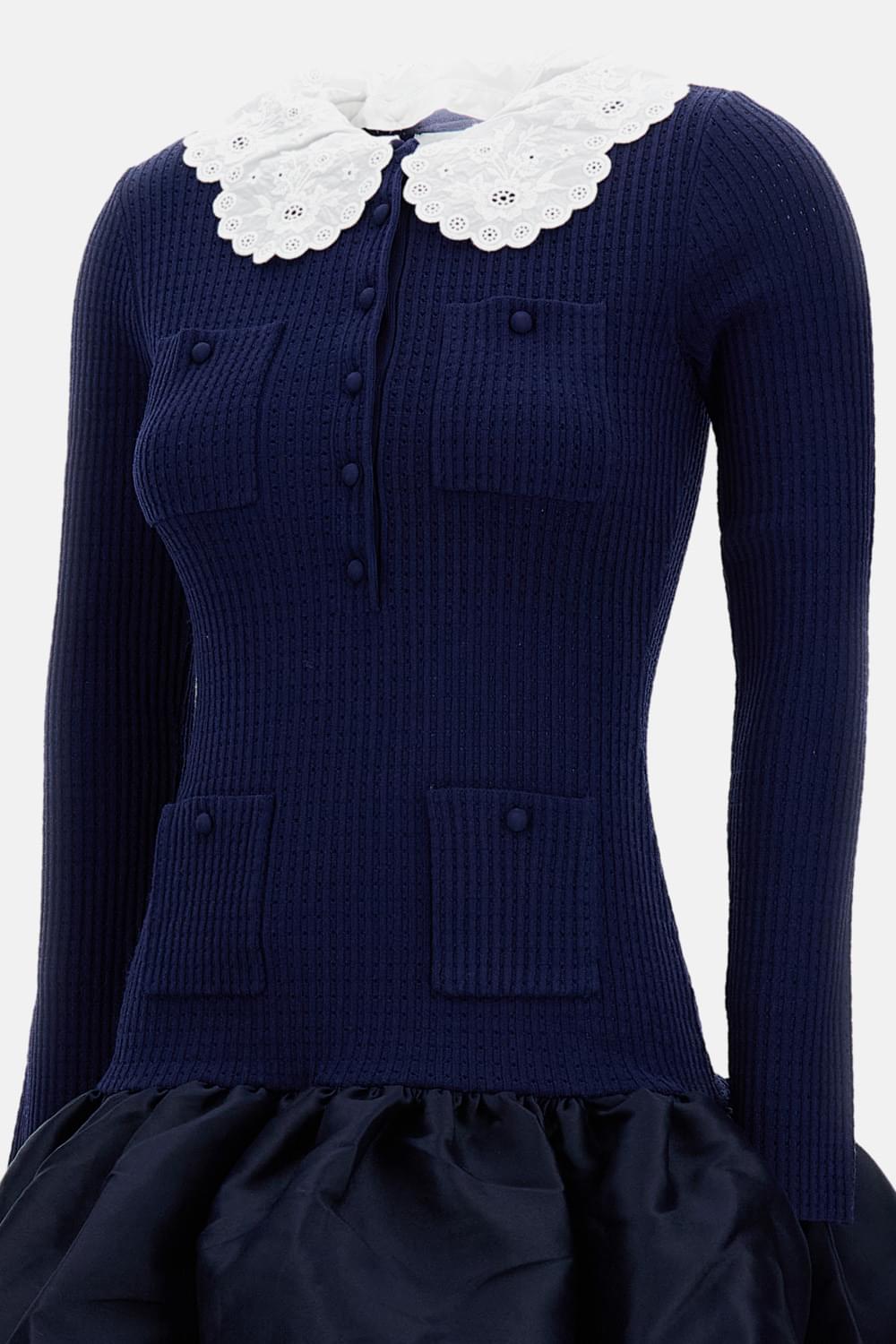 Self-Portrait Women Navy Knit Taffeta Mini Dress SELF-PORTRAIT