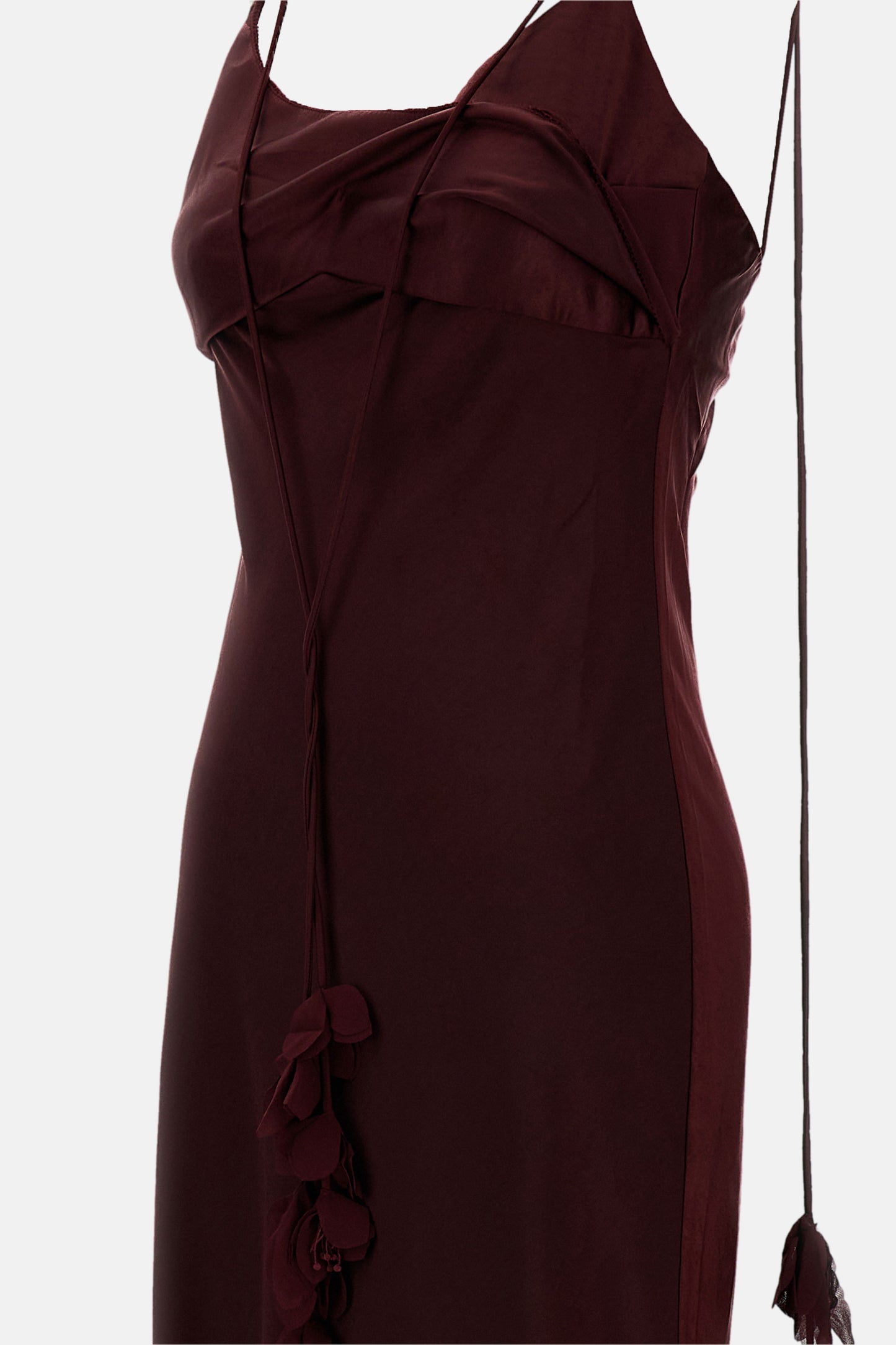 Self-Portrait Women Burgundy Satin Flower Midi Dress SELF-PORTRAIT