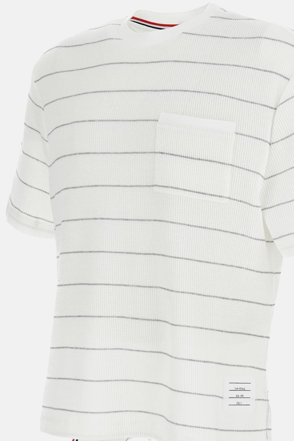 Thom Browne Men Short Sleeve Tee In Textured Stripe Waffle THOM BROWNE