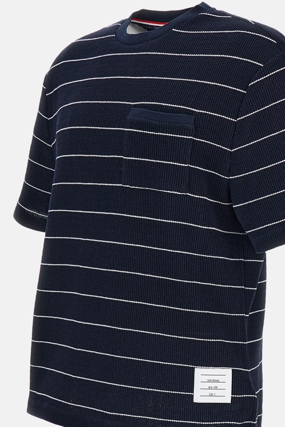 Thom Browne Men Short Sleeve Tee In Textured Stripe Waffle THOM BROWNE